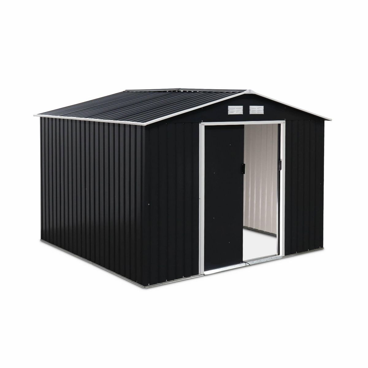 SWEEEK Abri de jardin en métal - Calaisis - 7.06m² gris anthracite et blanc - Cabane à outils avec deux portes coulissantes. kit de fixation sol inclus. maison de rangement. remise