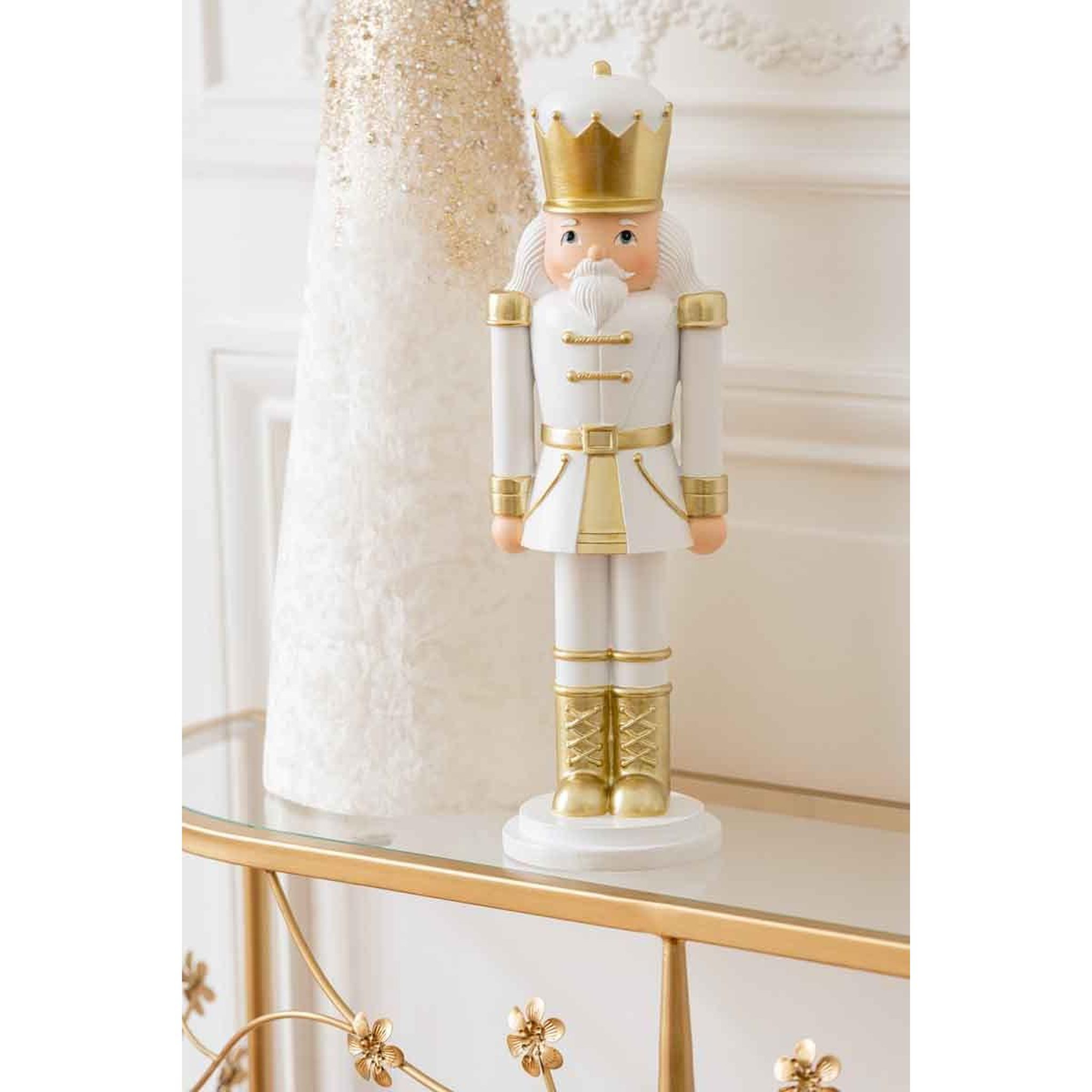 Voir la diapositive 2 : J-LINE Statuette déco  casse-noisette  28cm blanc & or