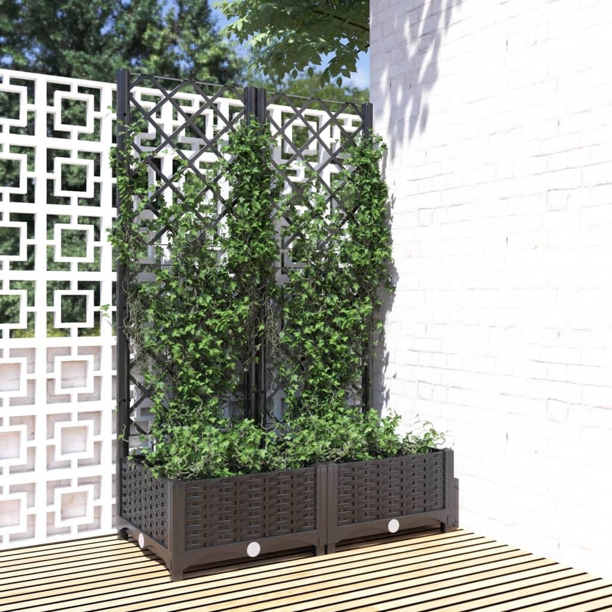 Voir la diapositive 1 : VIDAXL Jardiniere avec treillis Noir 80x40x121,5 cm PP