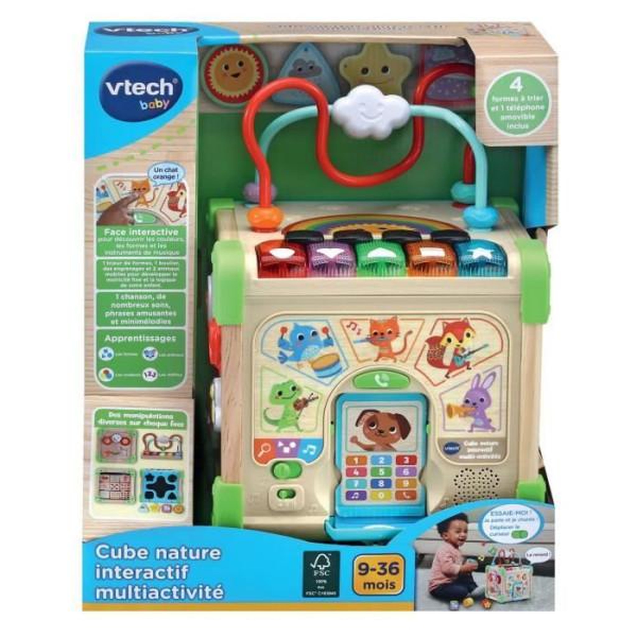 VTECH BABY Jouet interactif VTECH CUBE NATURE - Bois certifié FSC - Animaux musicaux - 9-36 mois