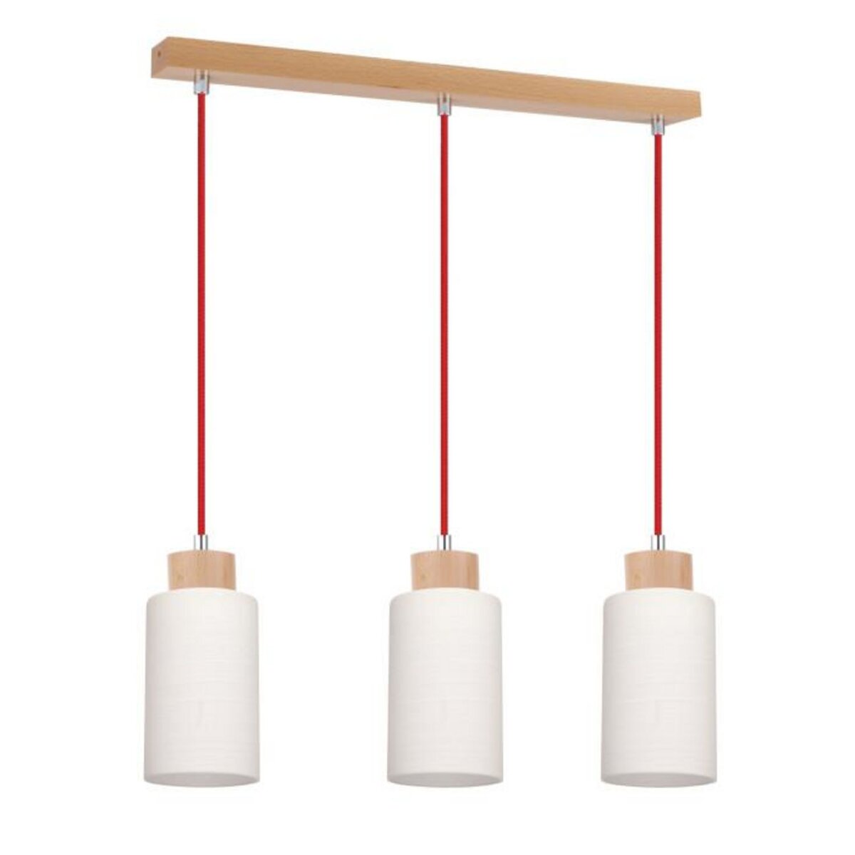 Paris Prix Lampe de Plafonnier 3 Têtes  Bosco  52cm Hêtre & Rouge