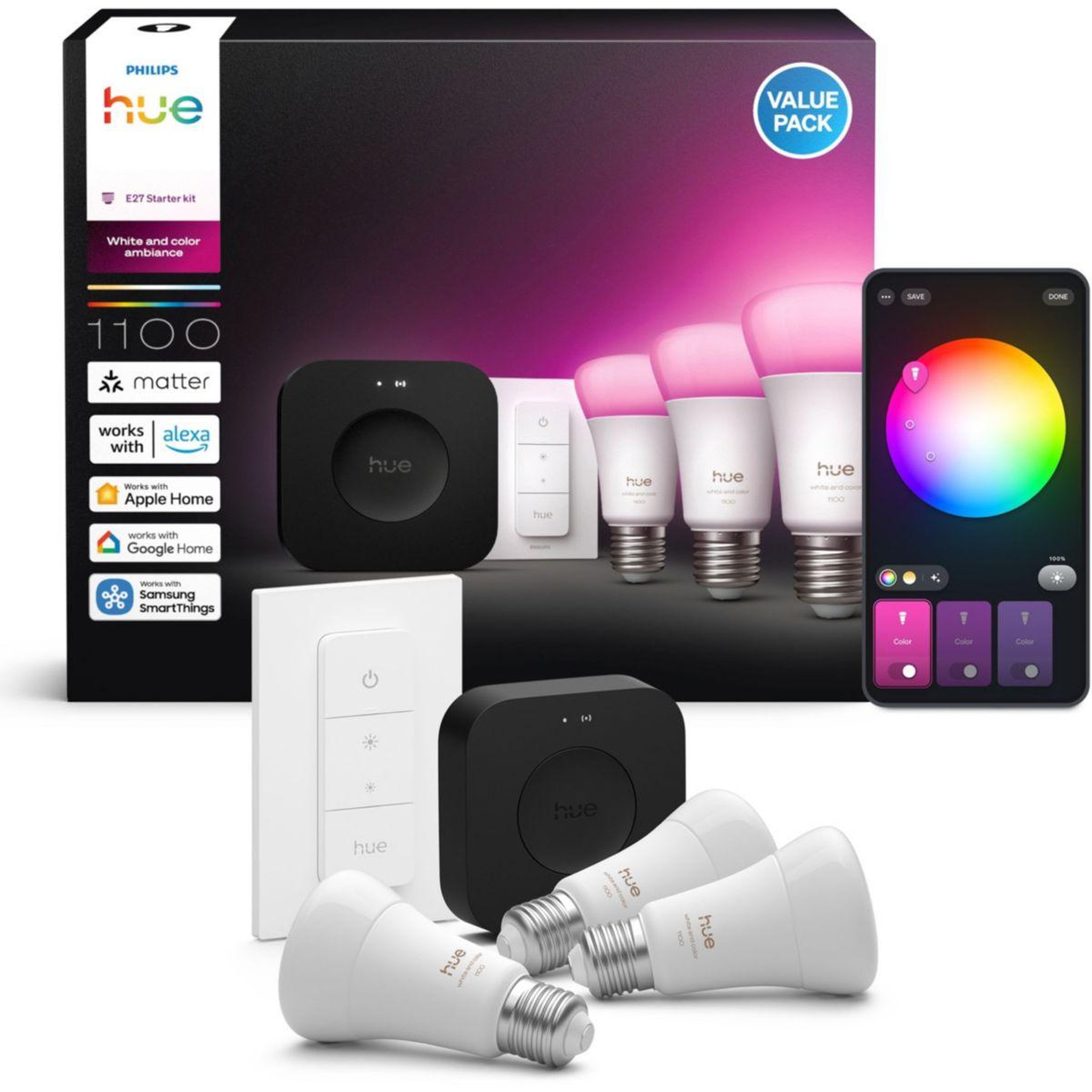 Voir la diapositive 3 : PHILIPS HUE Pack 3/E27 White&Color Ambiance+Pont+TLC