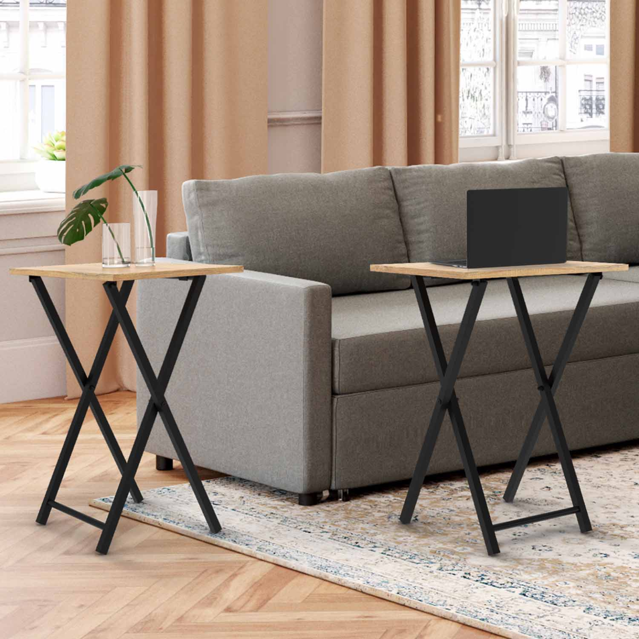 Voir la diapositive 2 : ID MARKET Lot de 2 tables d'appoint pliantes detroit design industriel