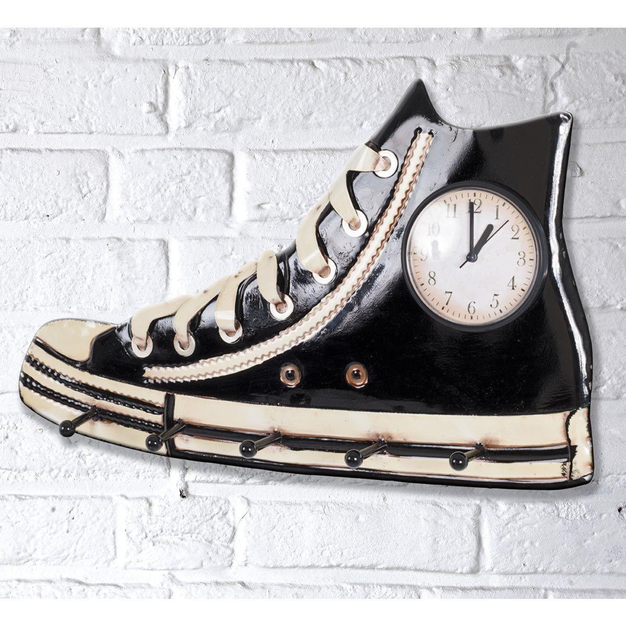 Voir la diapositive 2 : Paris Prix Patère murale & horloge design  baskets  50cm noir