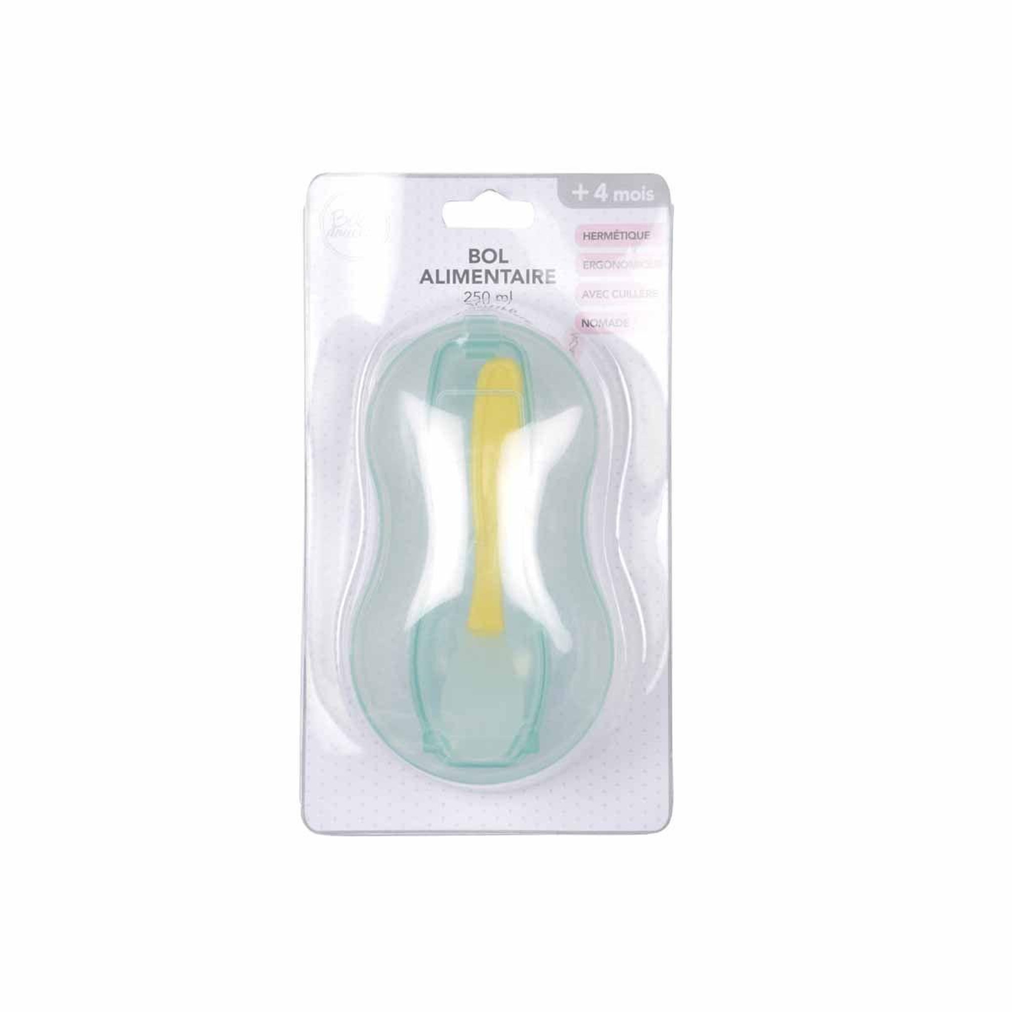 Voir la diapositive 2 : HOMEA Bol alimentaire  couvercle & cuillère  250ml bleu