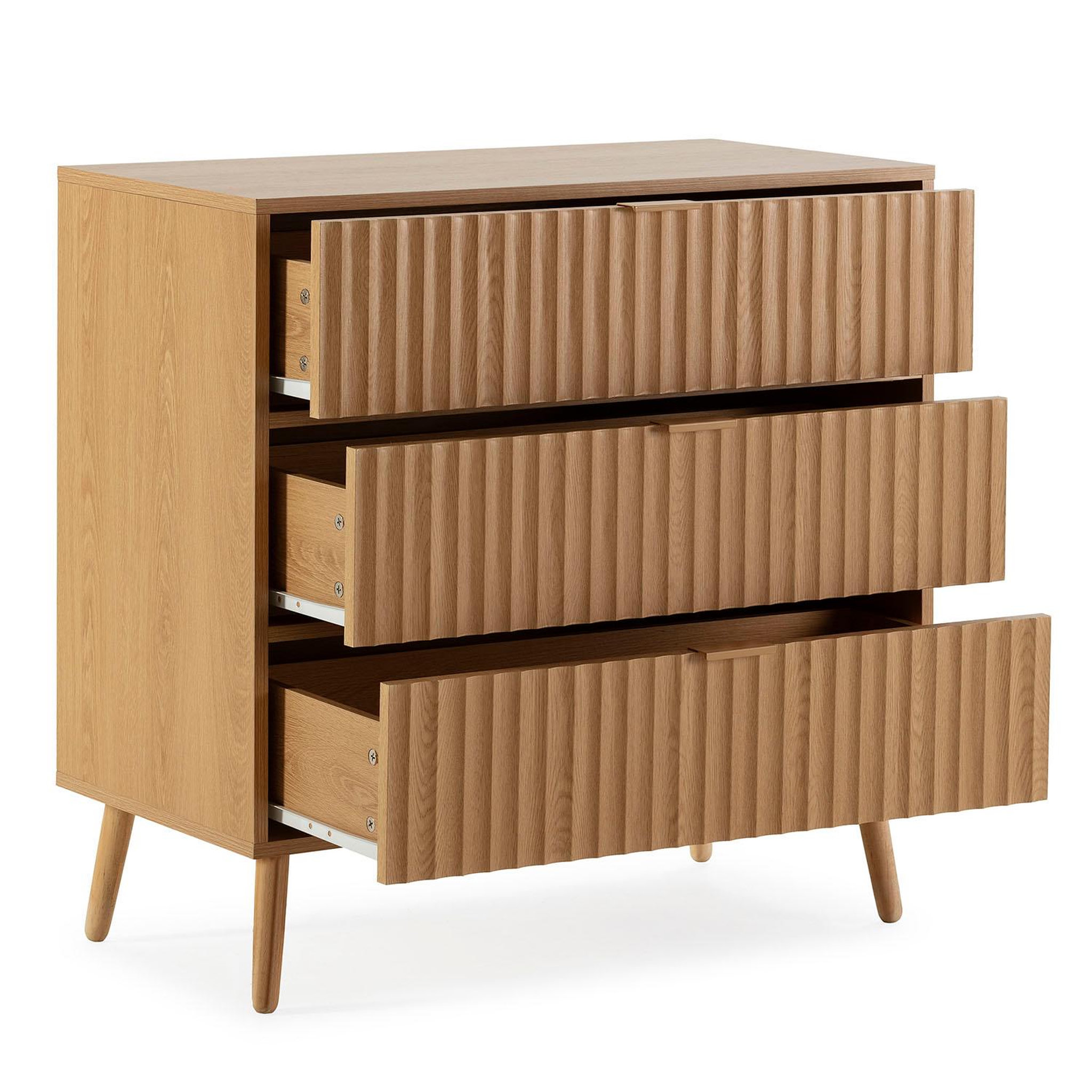 Voir la diapositive 3 : VS VENTA-STOCK Commode de nuit Lluvia 3 tiroirs coloris chêne, largeur 80 cm