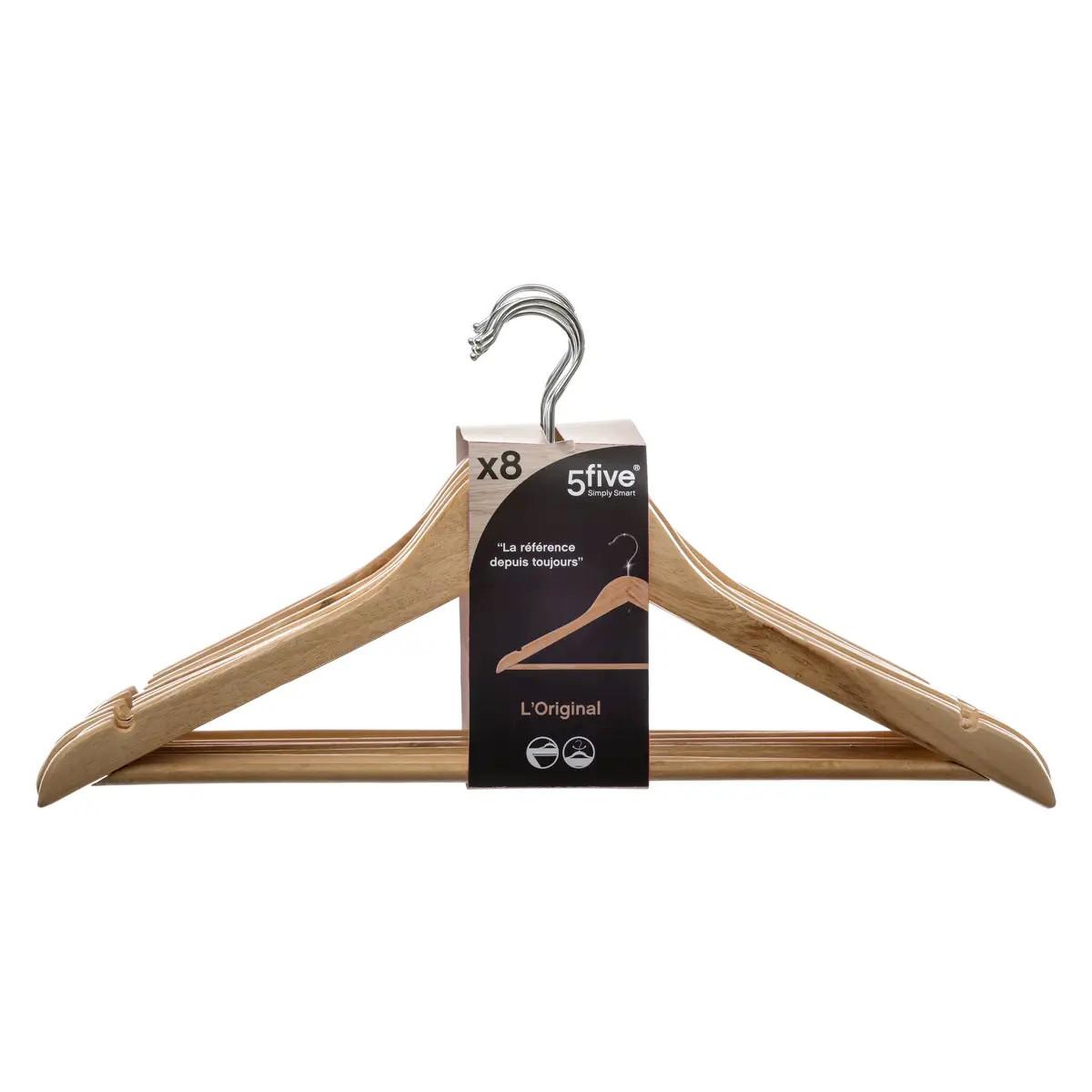 FIVE Lot de 8 cintres en bois 45cm naturel