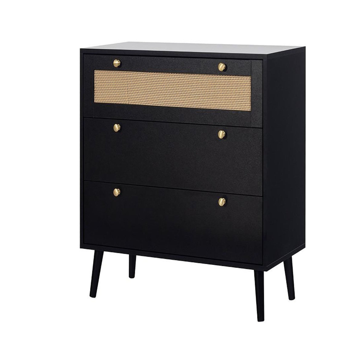 BEST MOBILIER Goto - commode - noir et cannage - 80 cm