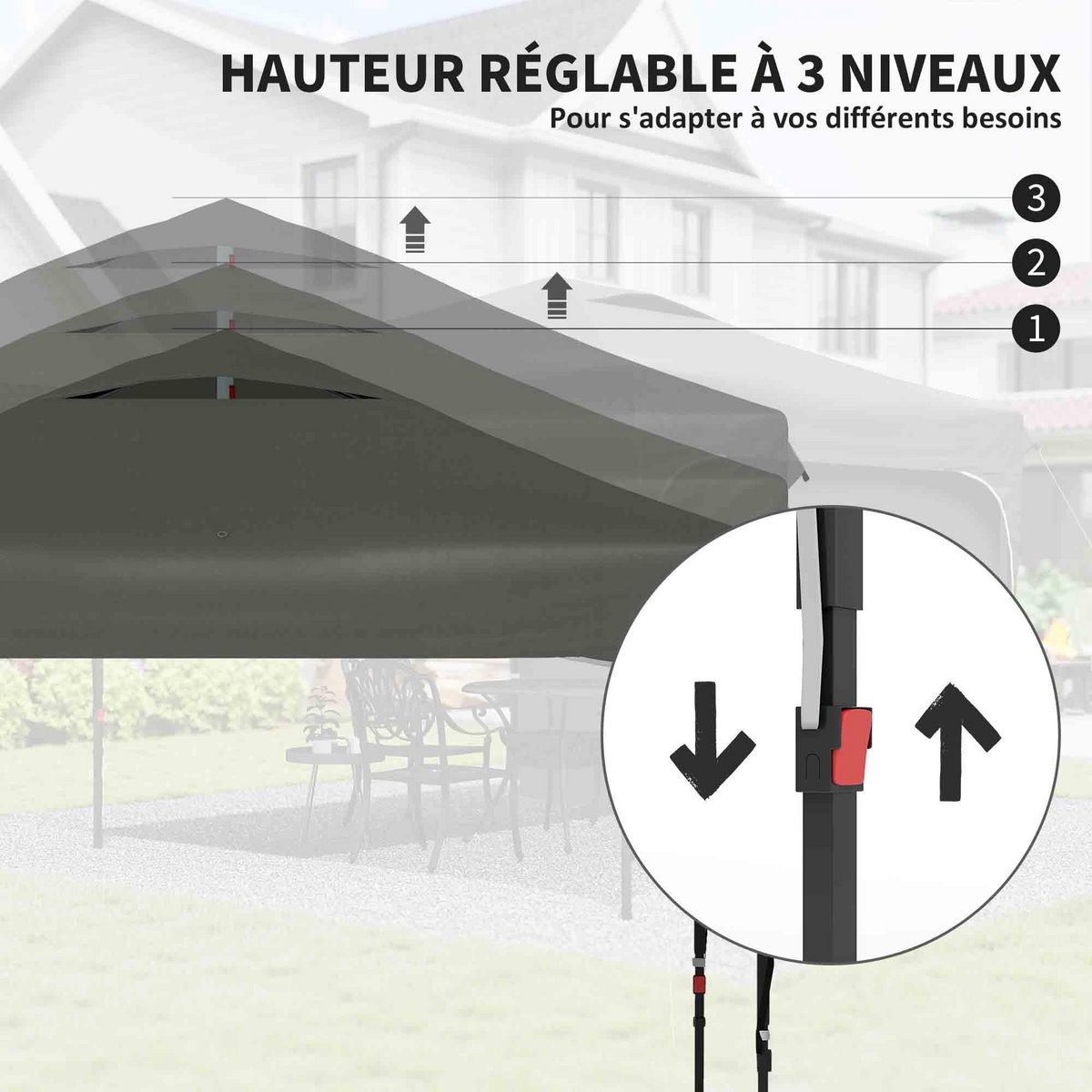 OUTSUNNY Tonnelle pop-up barnum pliant 3 x 3 x 2,65 m - paroi latérale amovible, sac transport, sacs à lester - acier toile gris