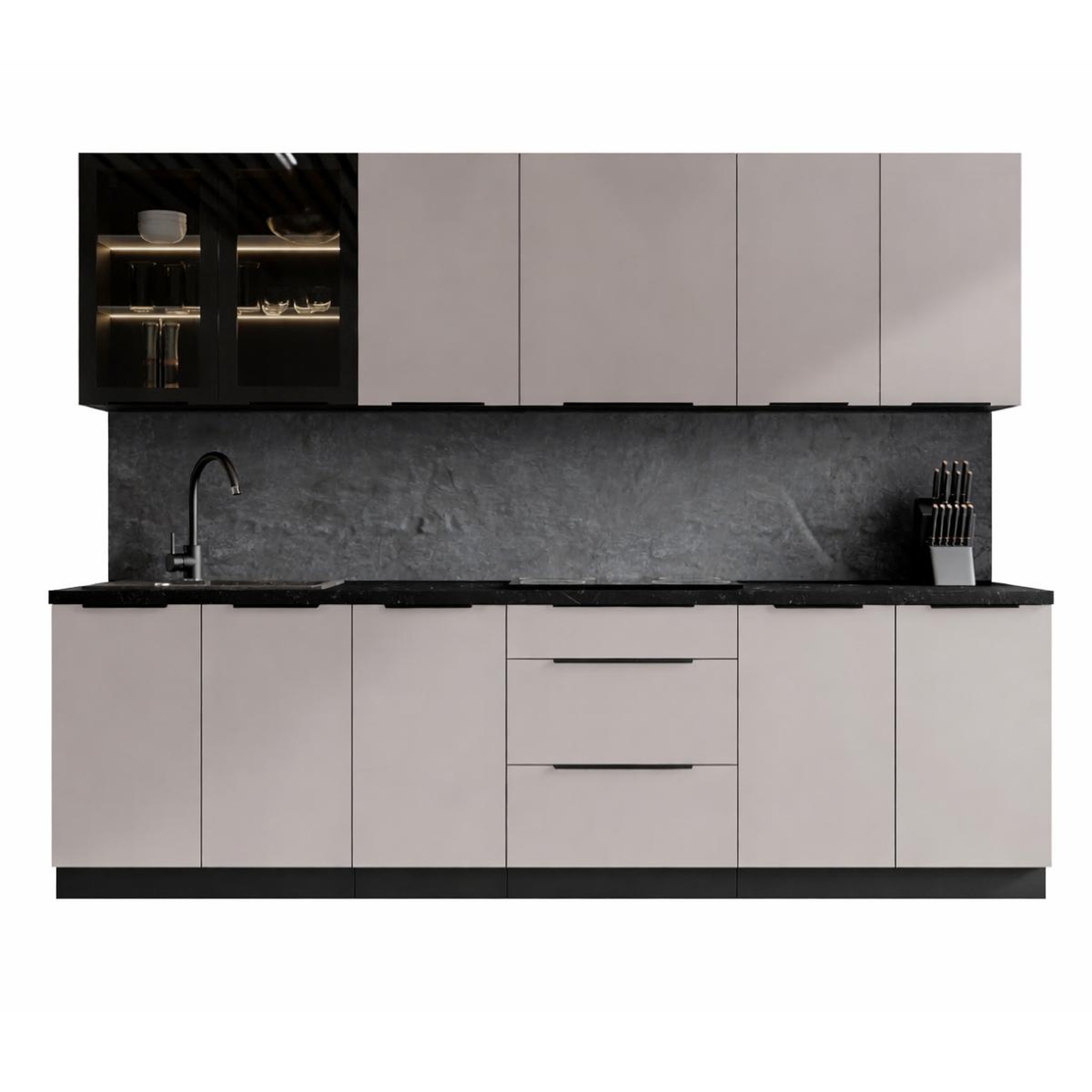 JLC KREATION Cuisine complète moderne beige 260cm MAO