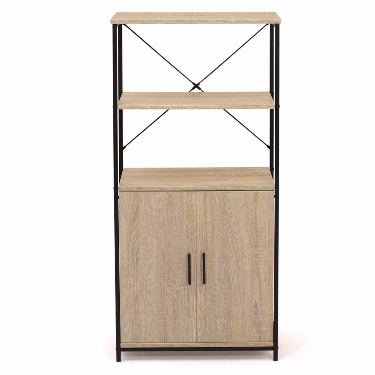 ID MARKET Buffet haut 2 portes H. 125 cm DETROIT avec étagères design industriel