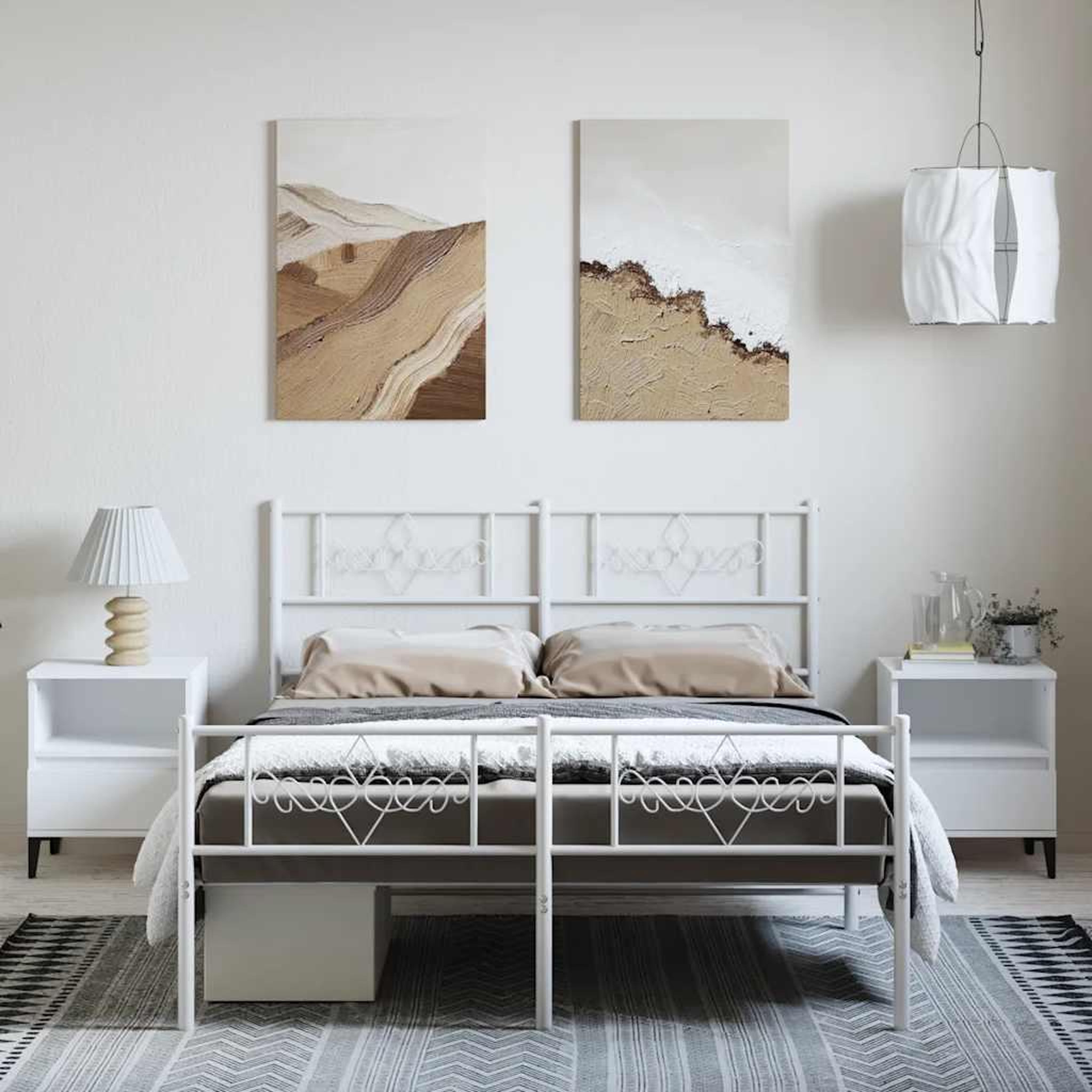 Voir la diapositive 4 : VIDAXL Cadre de lit metal sans matelas et pied de lit blanc 135x190 cm