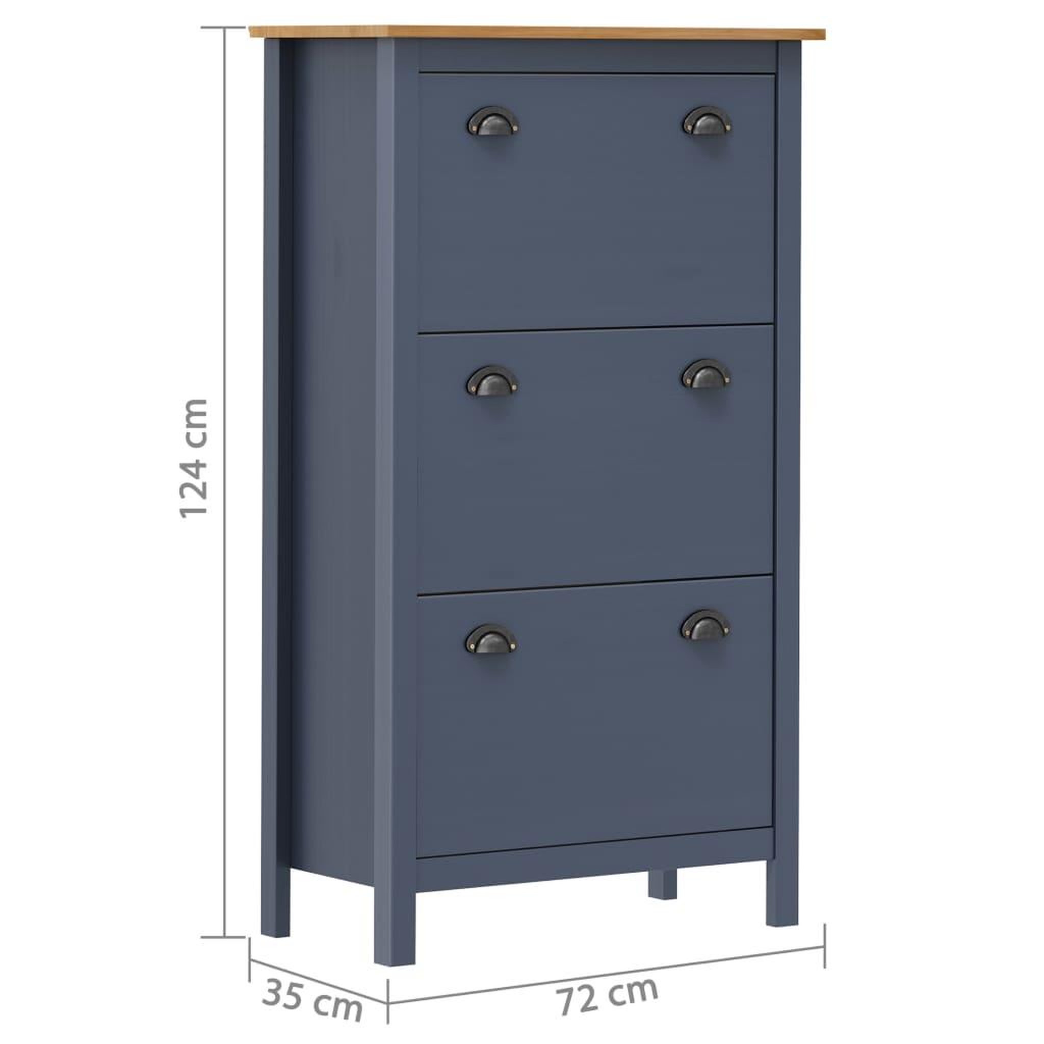 Voir la diapositive 5 : VIDAXL Armoire a chaussures Hill Gris 72x35x124 cm Bois de pin solide