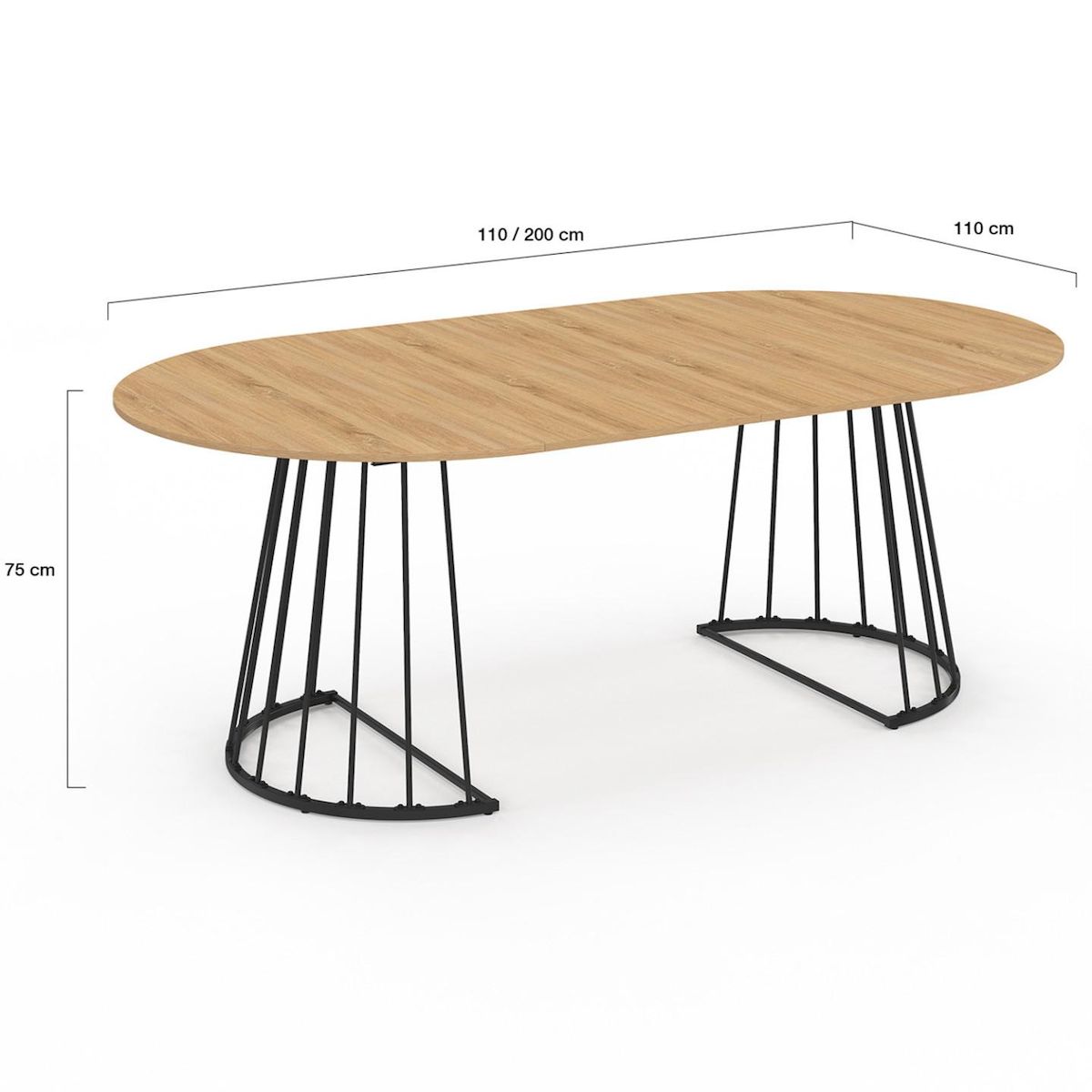 ID MARKET Table à manger extensible ronde YUNA 4-10 personnes bois et noir 110 - 200 cm