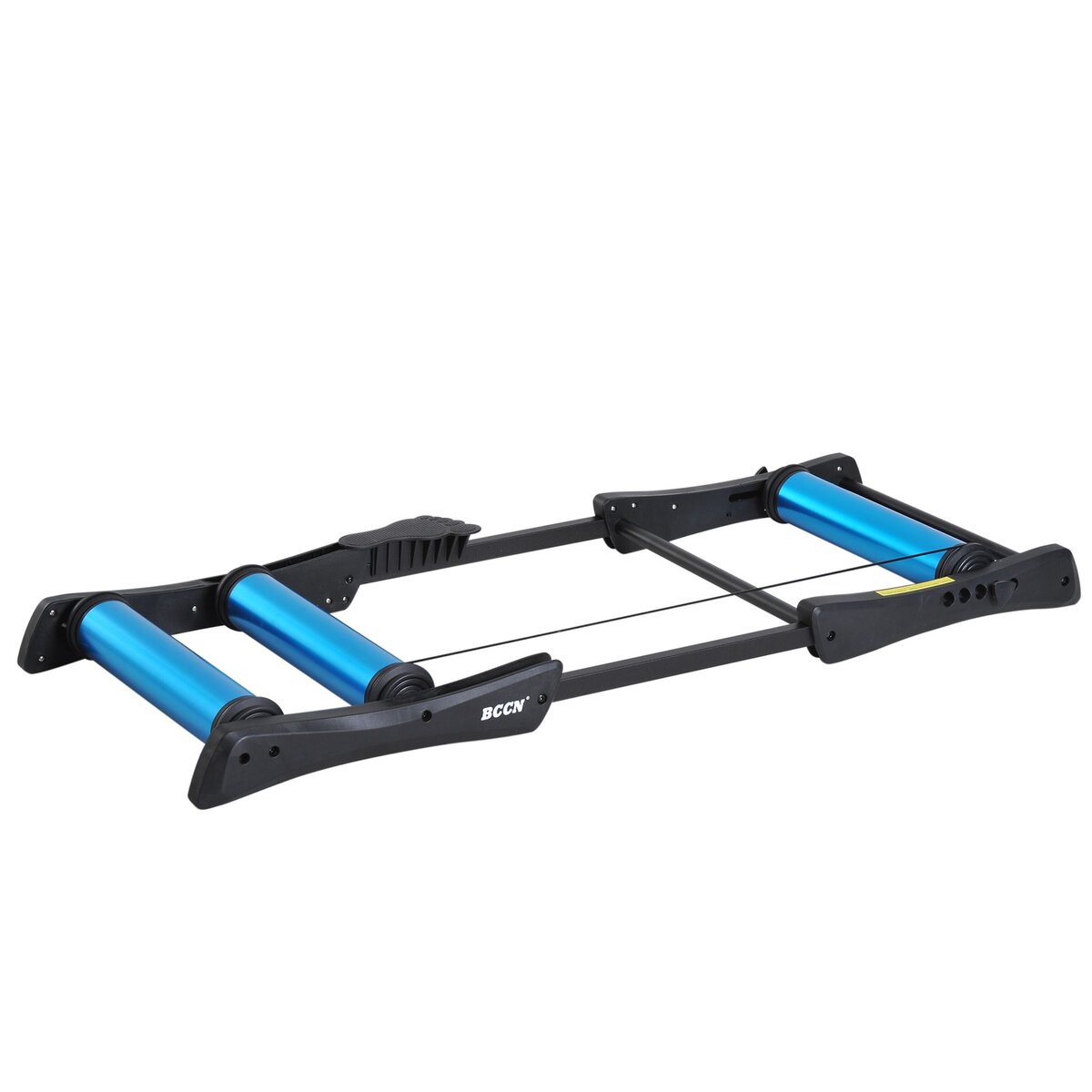 HOMCOM Home trainer rouleaux dim. 145L x 56l x 10,5H cm taille réglable  pédale antidérapante aluminium noir bleu pas cher 