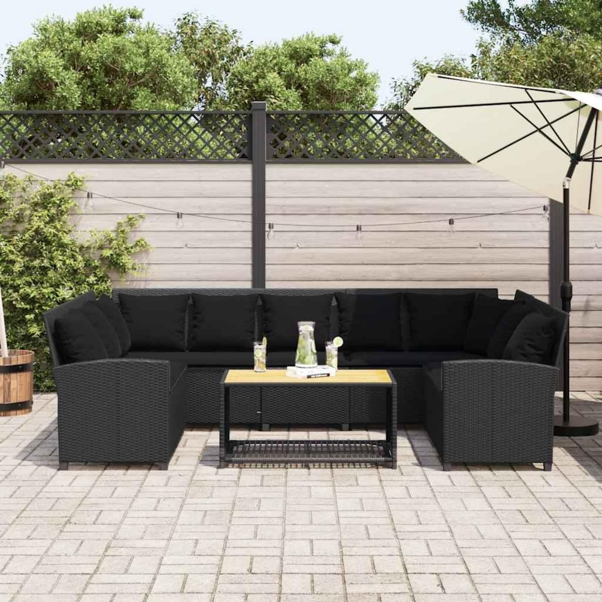 VIDAXL Canape de jardin avec coussins Noir Resine tressee