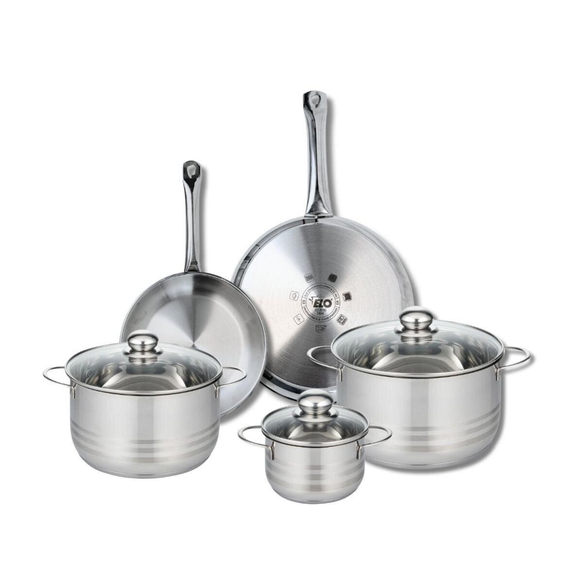 ELO Ensemble de 2 Poêles de cuisson 24 et 28 cm et 3 faitouts 14, 20 et 24 cm Elo Profi Brillant