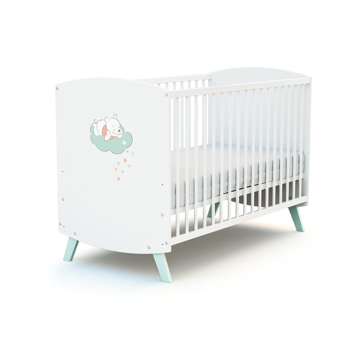 AT4 Lit bébé 60x120 cm WINNIE NUAGE DISNEY Blanc