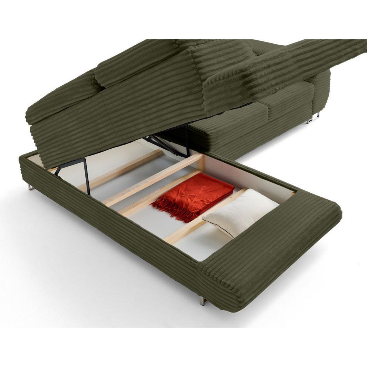 LISA DESIGN Zaria - canapé d'angle gauche 5 places convertible avec coffre et têtières en velours côtelé grosses côtes