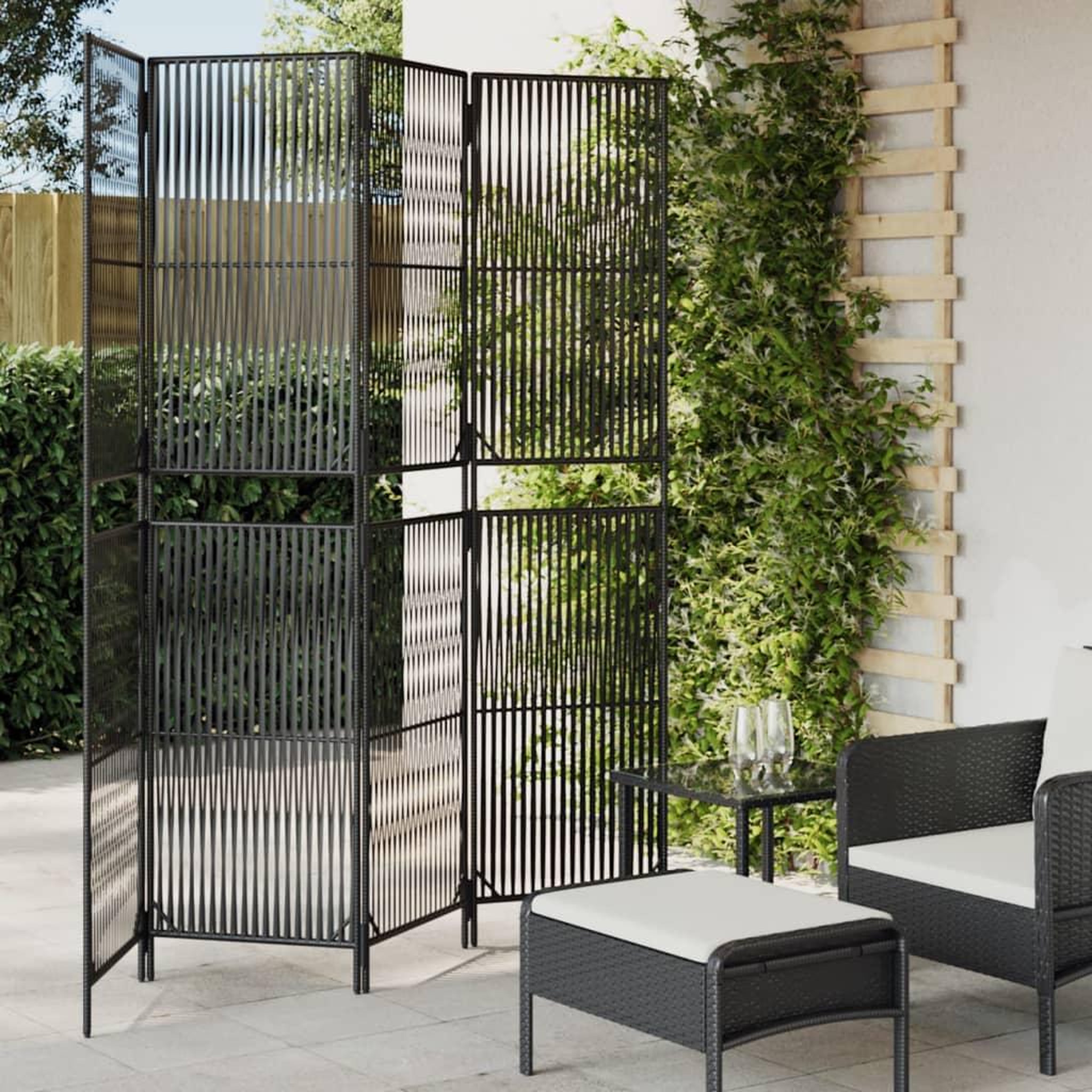 VIDAXL Cloison de separation 4 panneaux noir resine tressee