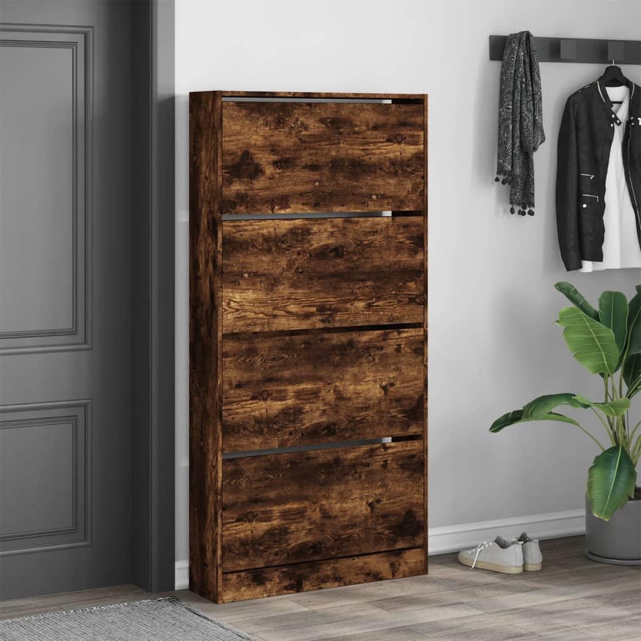 Voir la diapositive 3 : VIDAXL Armoire a chaussures 4 tiroirs rabattables chene fume