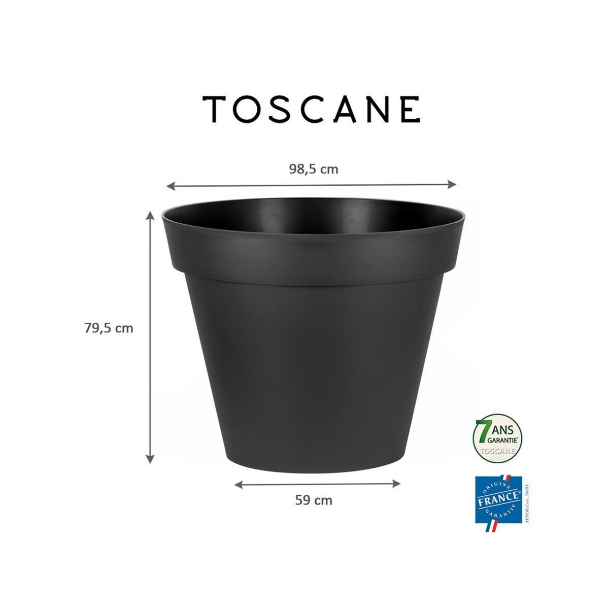Eda Pot de fleur rond Toscane Ø 100 x H.79 cm - Anthracite - Eda