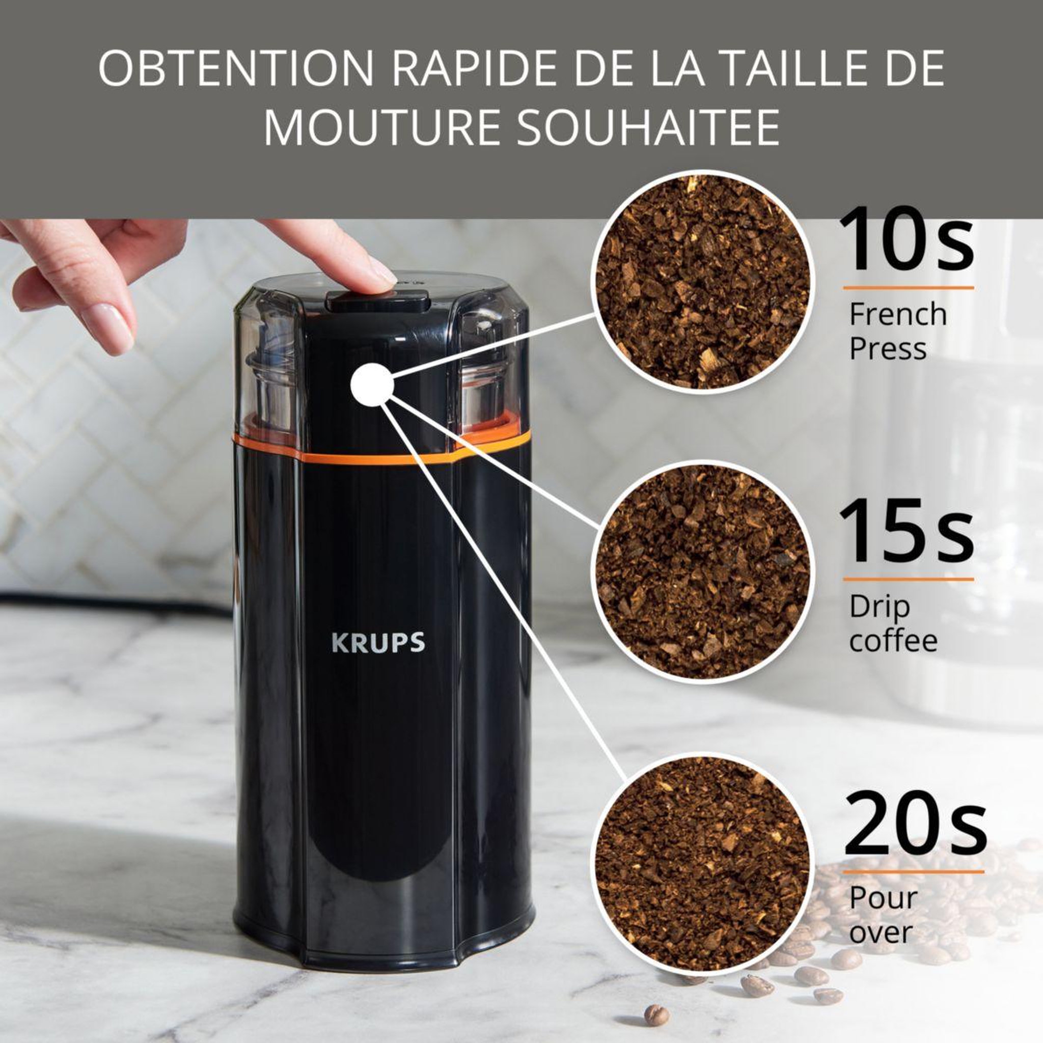 Voir la diapositive 4 : KRUPS Moulin à café GX332810 silent vortex grinder