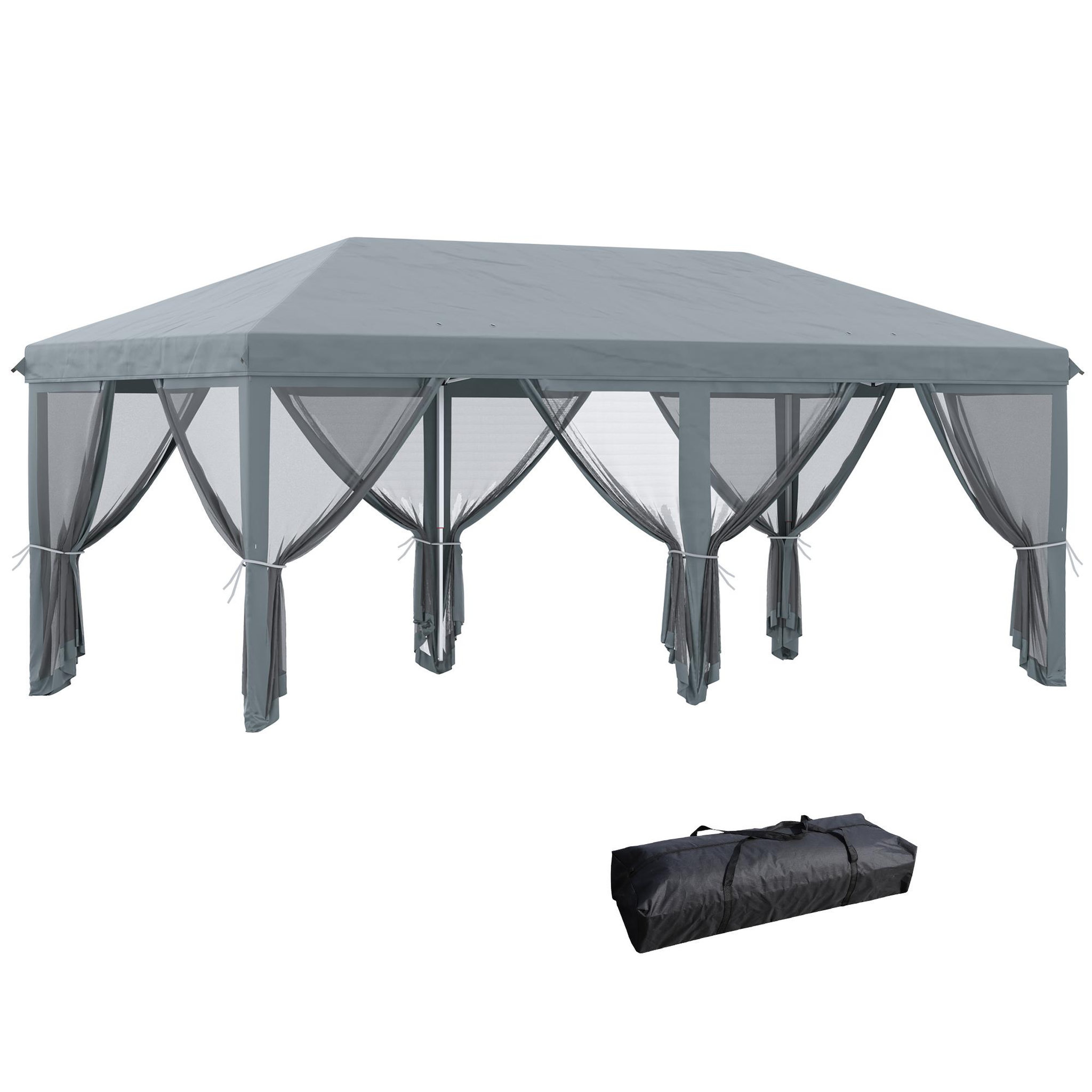 Voir la diapositive 1 : OUTSUNNY Tonnelle barnum pliant style colonial dim. 5,85L x 2,95l x 2,7H m 6 moustiquaires sac de transport gris