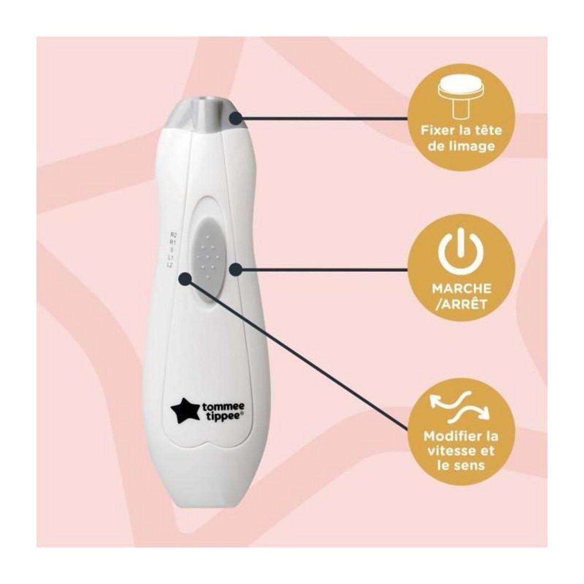 TOMMEE TIPPEE Lime a ongles électrique - TOMMEE TIPPEE - Coupe-ongles - Eclairage LED - 6 tetes de limage - Bébé et adulte