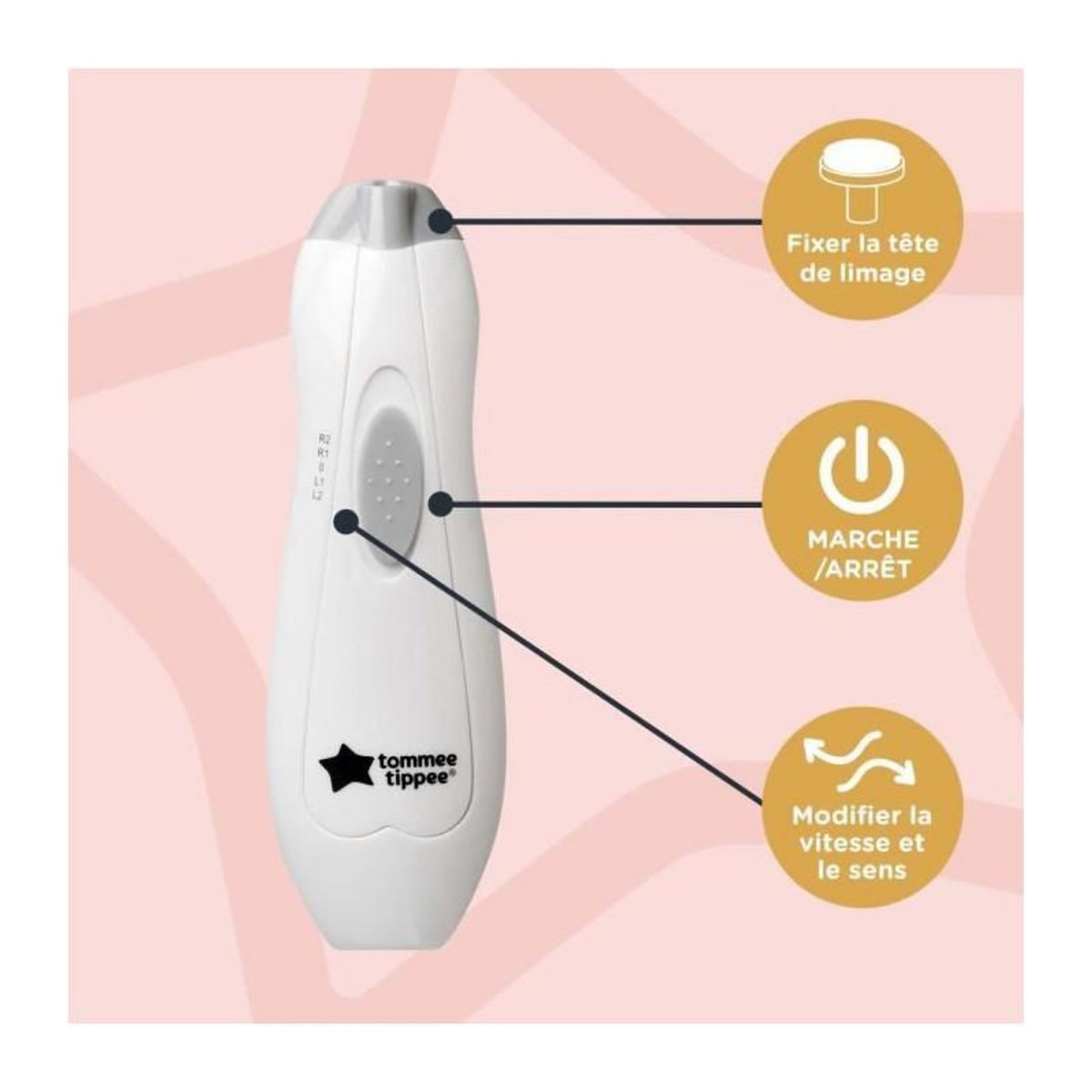 TOMMEE TIPPEE Lime a ongles électrique - TOMMEE TIPPEE - Coupe-ongles - Eclairage LED - 6 tetes de limage - Bébé et adulte