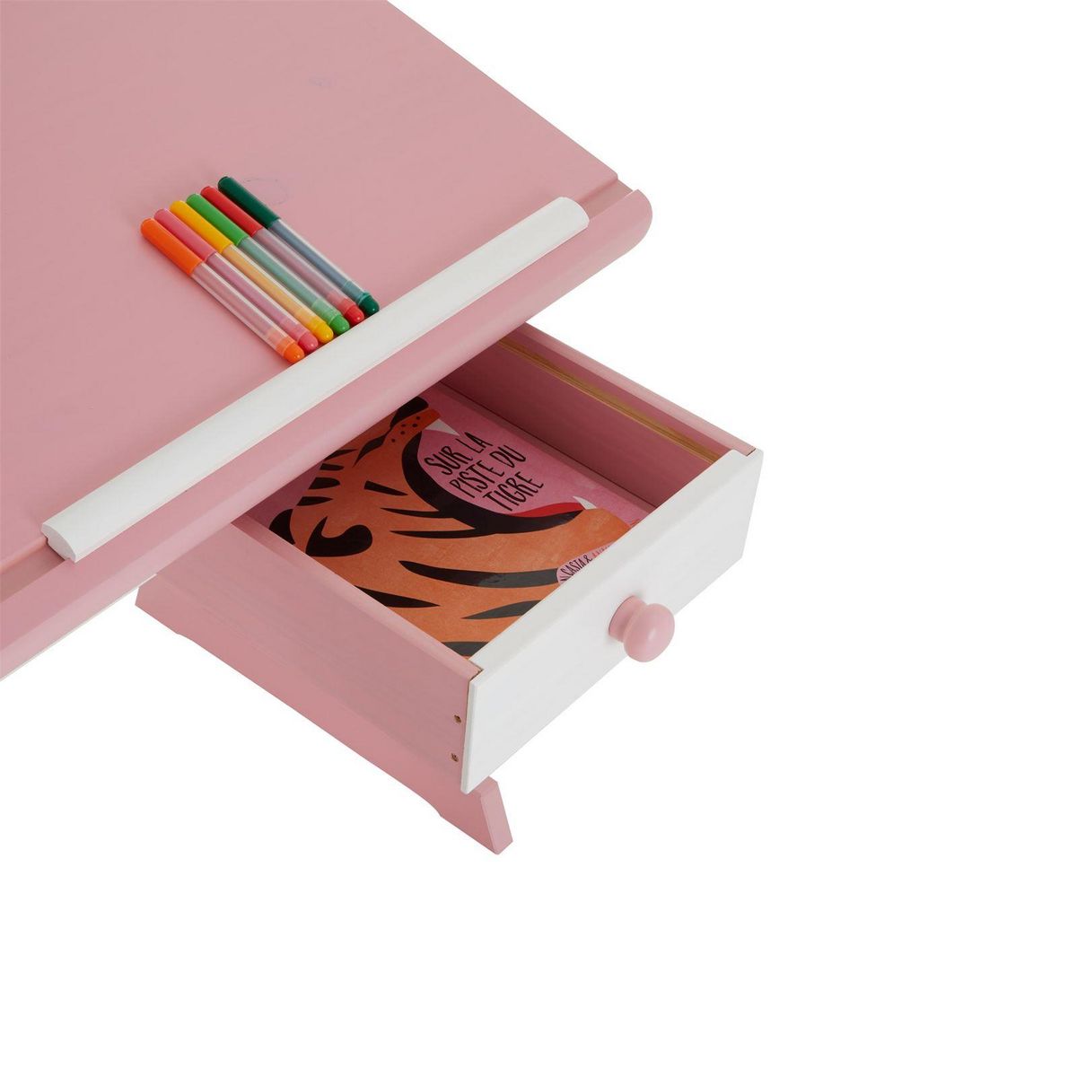 IDIMEX Bureau enfant FLEXI, en pin massif, réglable en hauteur et plateau inclinable