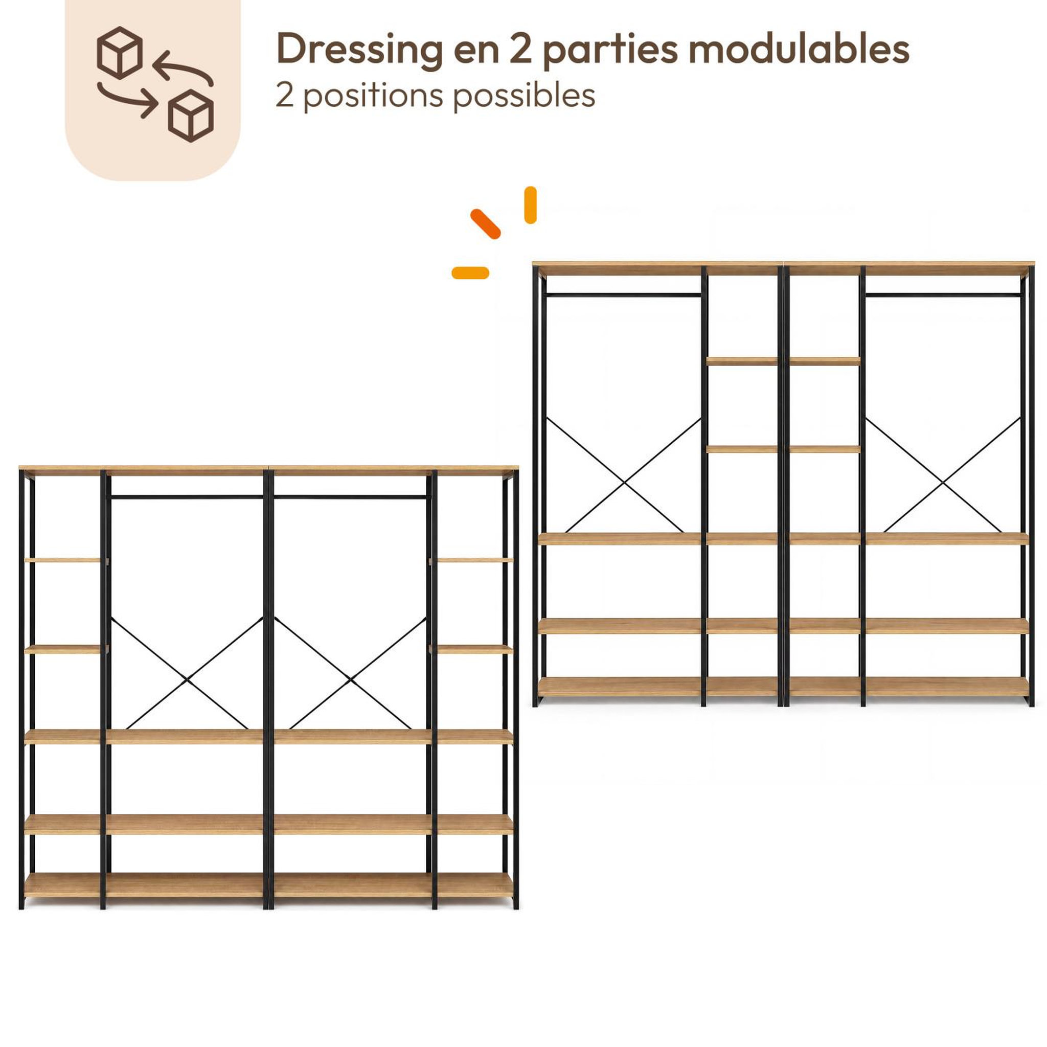Voir la diapositive 3 : ID MARKET Dressing modulable double penderie étagère l. 180 cm detroit design industriel