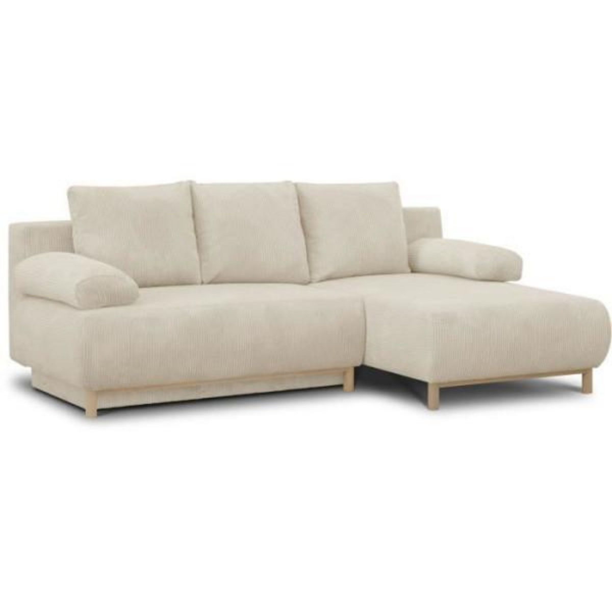 MARKET24 Canapé d'angle droit convertible MIKA 3 places - Velours côtelé beige - Coffre de rangement - L218 x P98/145 x H84 cm