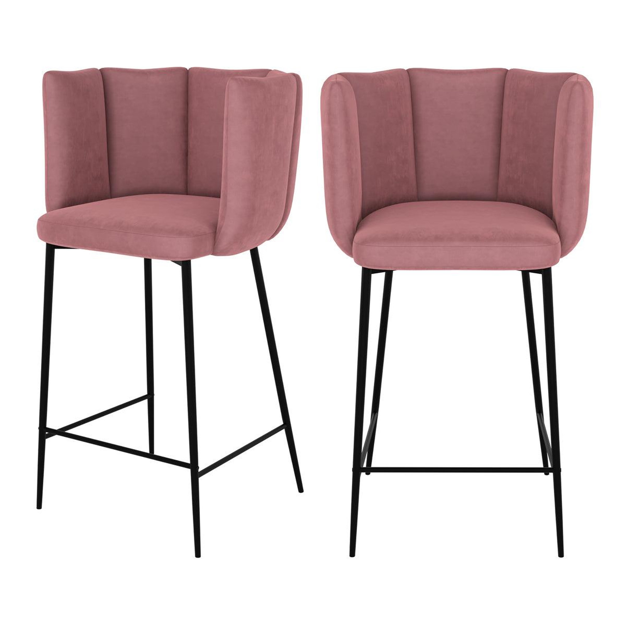 MAISON PAVANE Lot de 2 chaises pour îlot central 67 cm en velours vieux rose-rosy