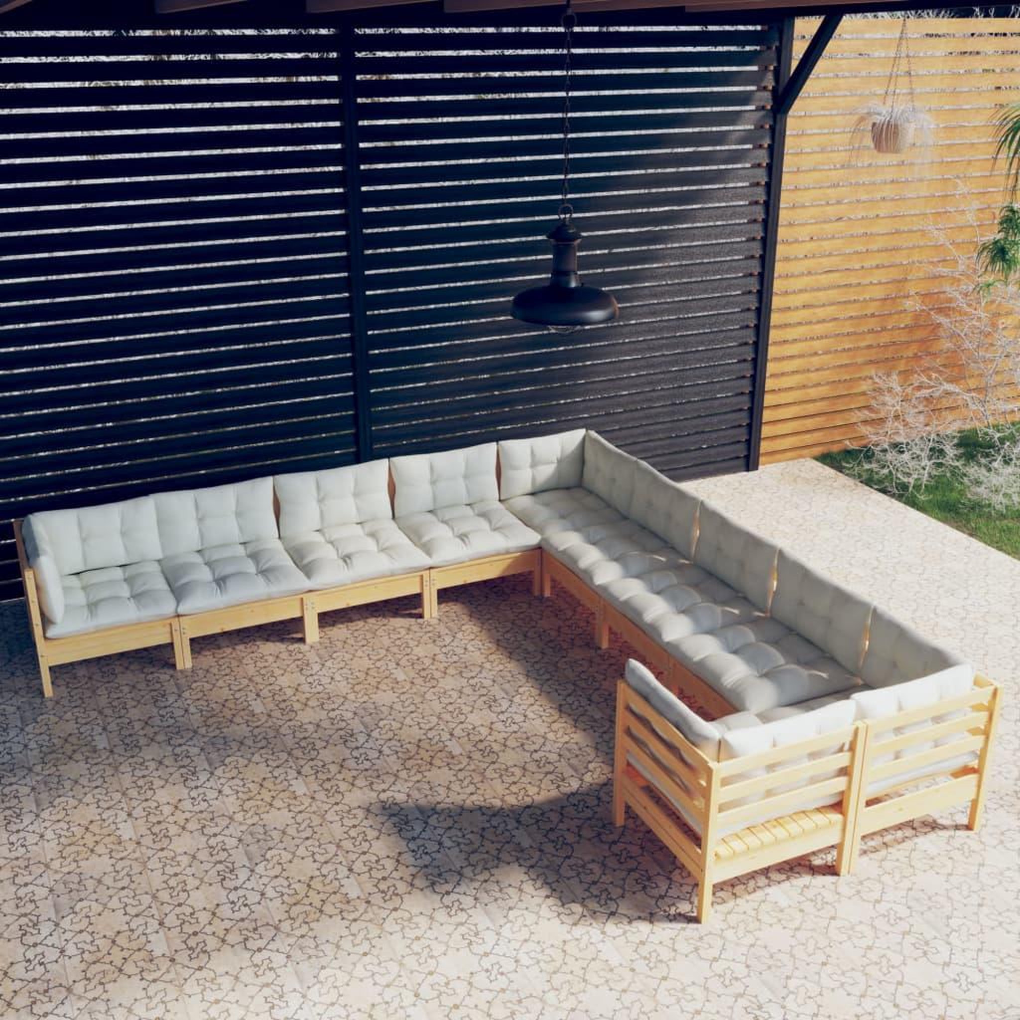 Voir la diapositive 1 : VIDAXL Salon de jardin 10 pcs avec coussins creme Bois de pin