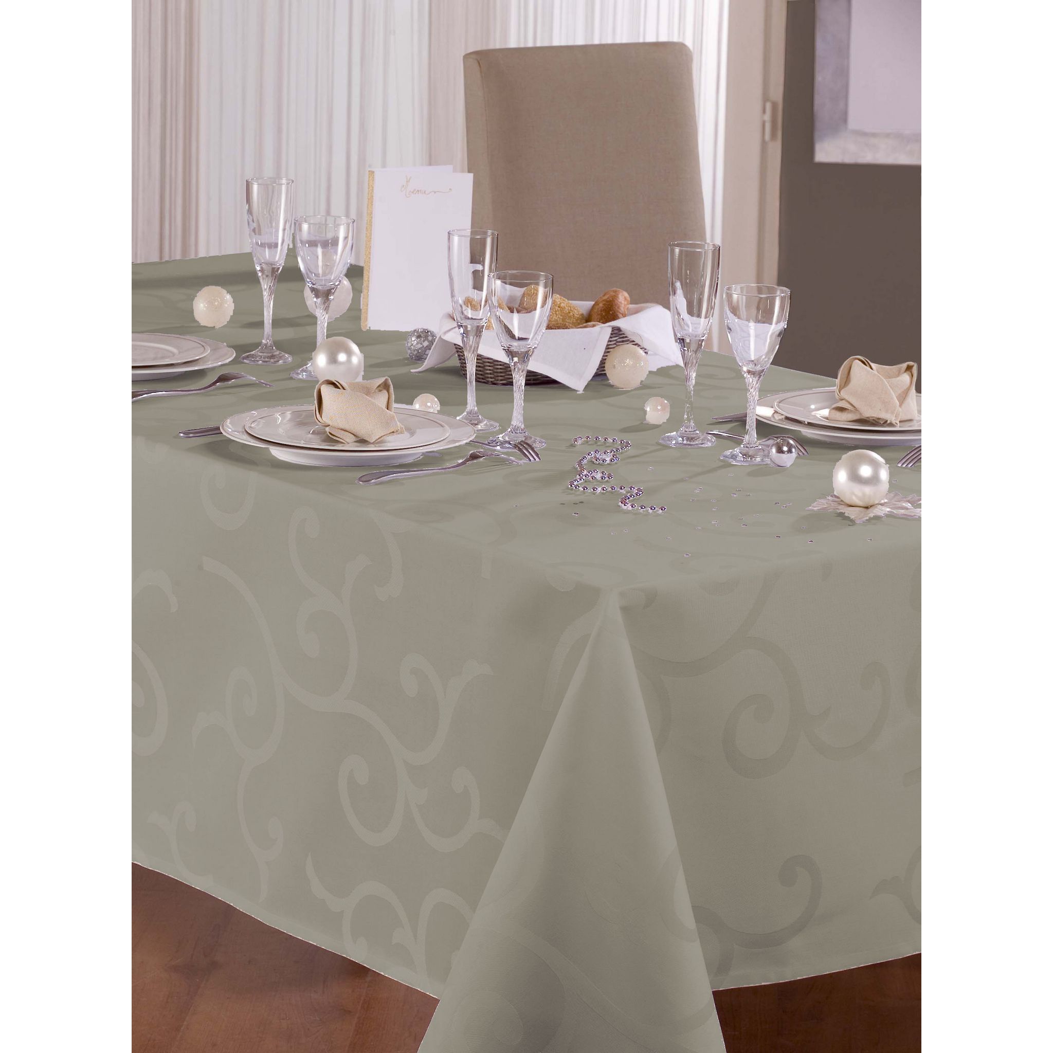 Nappe Ronde En Damassé Polyester Gris Souris 1m80 - Neuf Avec étiquettes, Fabrication France