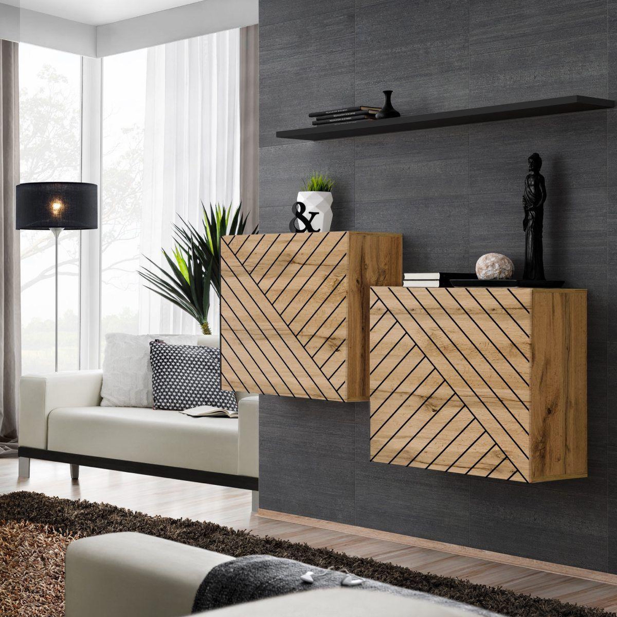 Paris Prix Lot de 2 blocs & étagère  switch sbi  130cm naturel rainuré