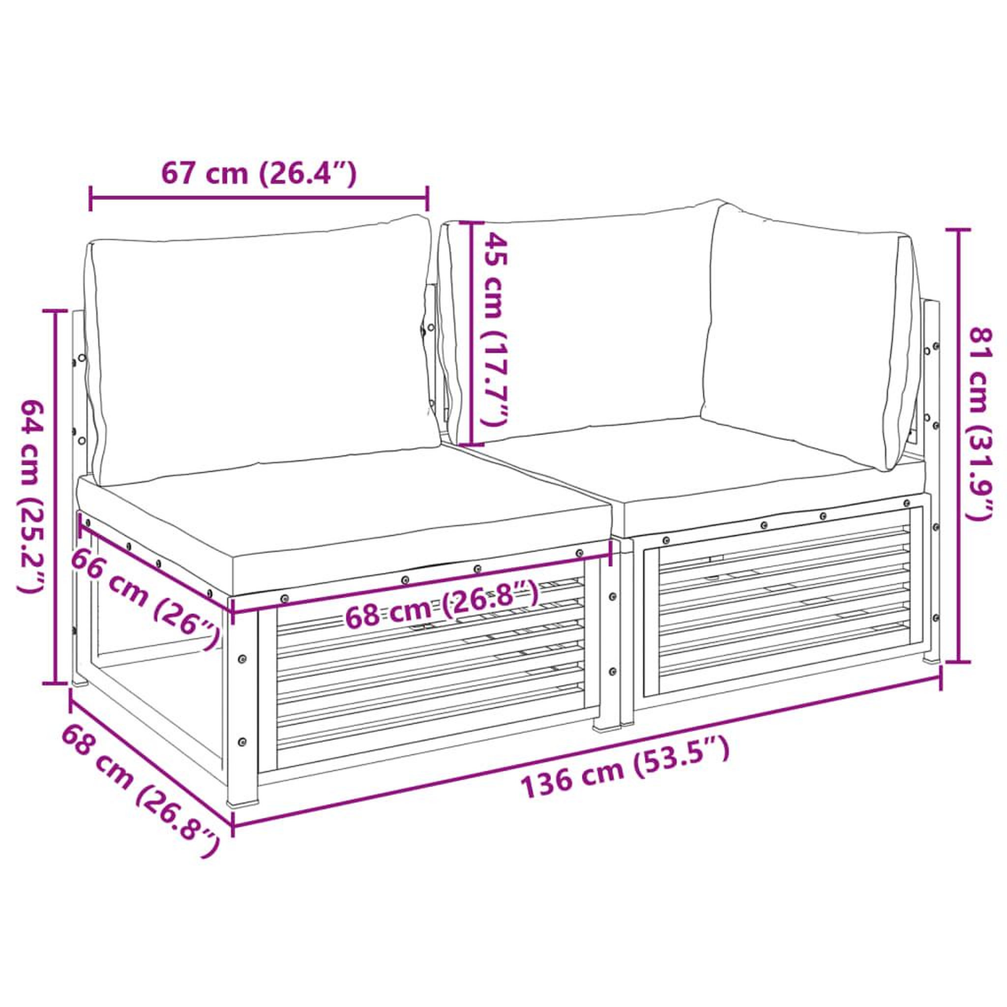 Voir la diapositive 6 : VIDAXL Canape de jardin avec coussins 2 places bois massif d'acacia