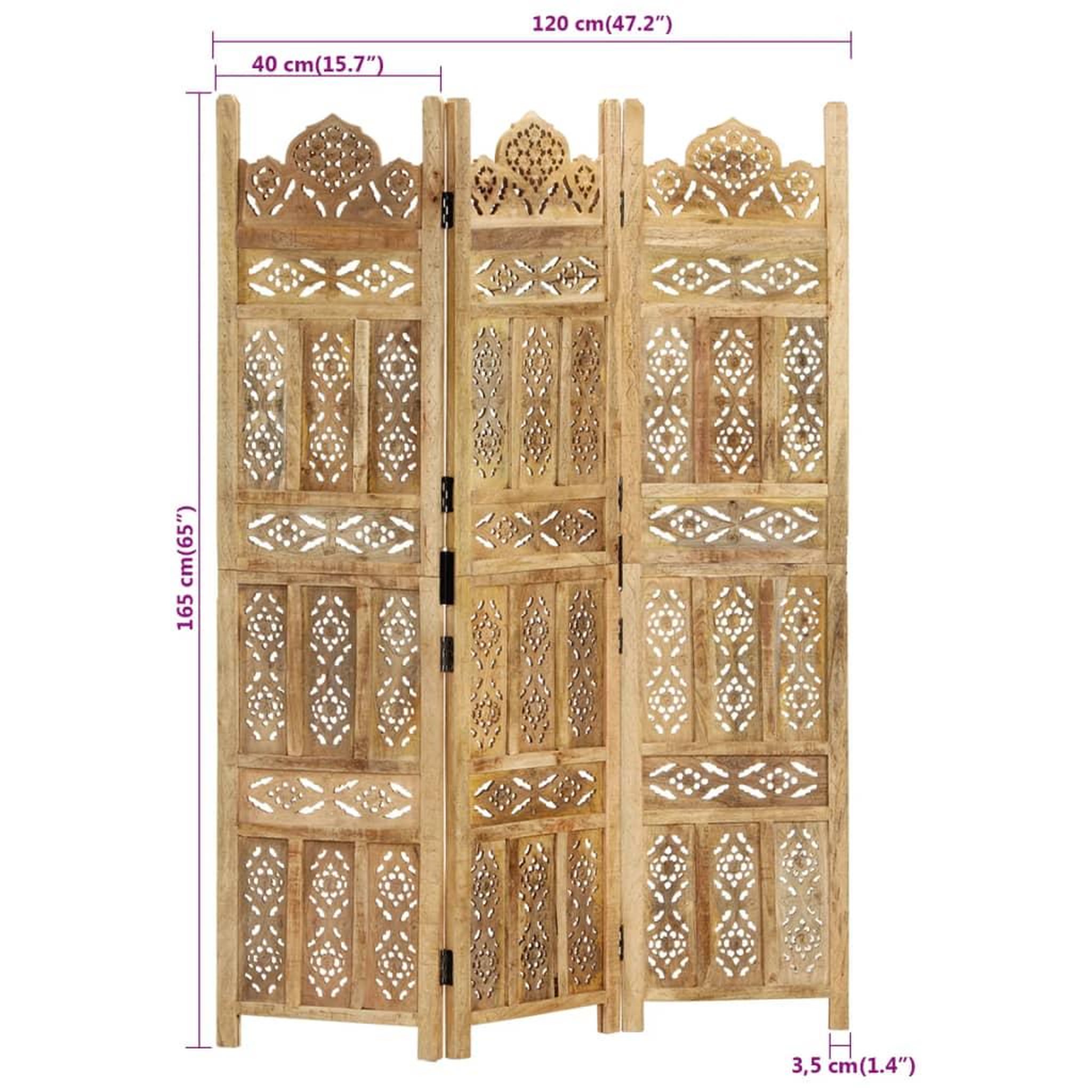 Voir la diapositive 6 : VIDAXL Cloison de separation 3 panneaux 120x165 cm Bois de manguier