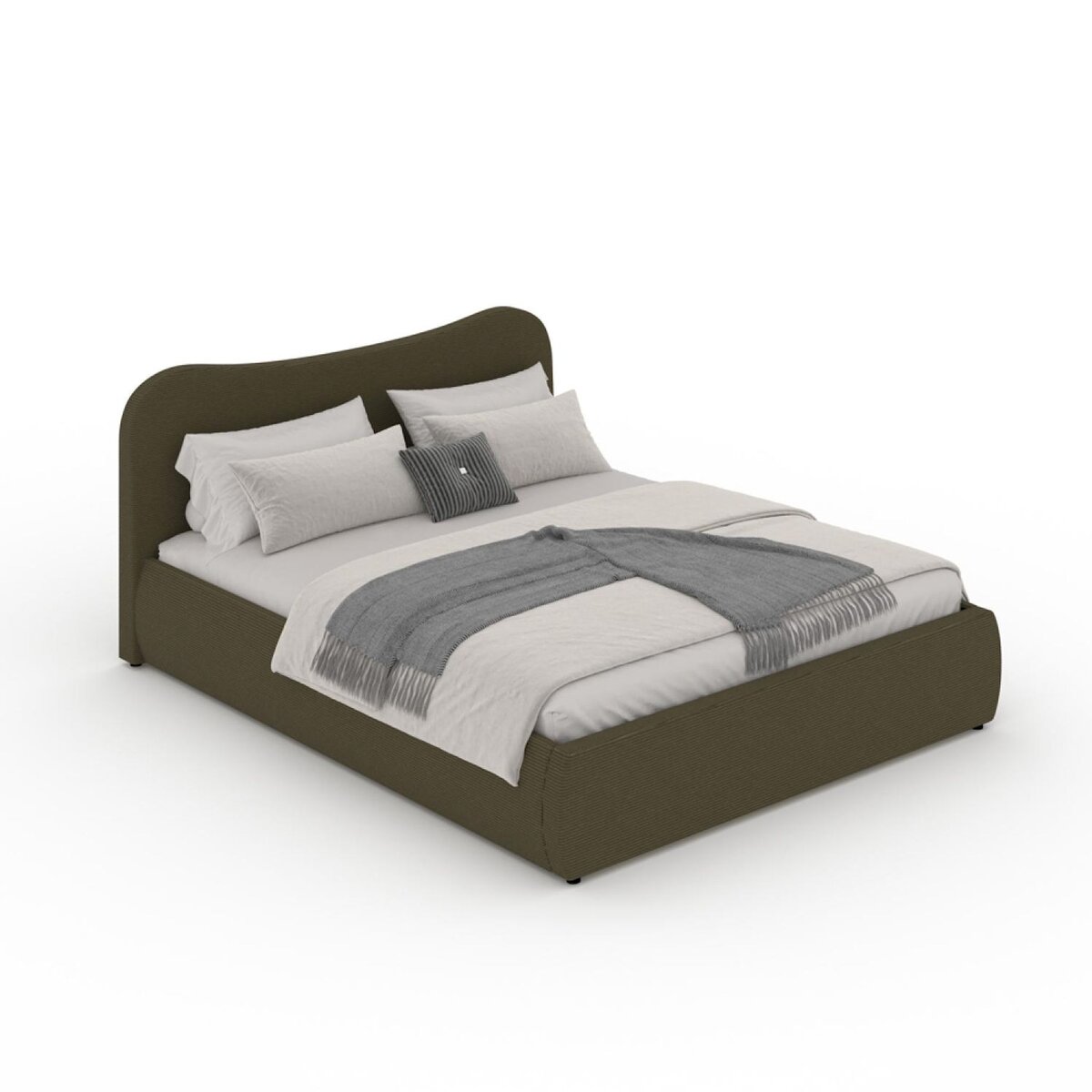 CONCEPT USINE Lit coffre 140x190cm design arrondi velours côtelé vert PLANO