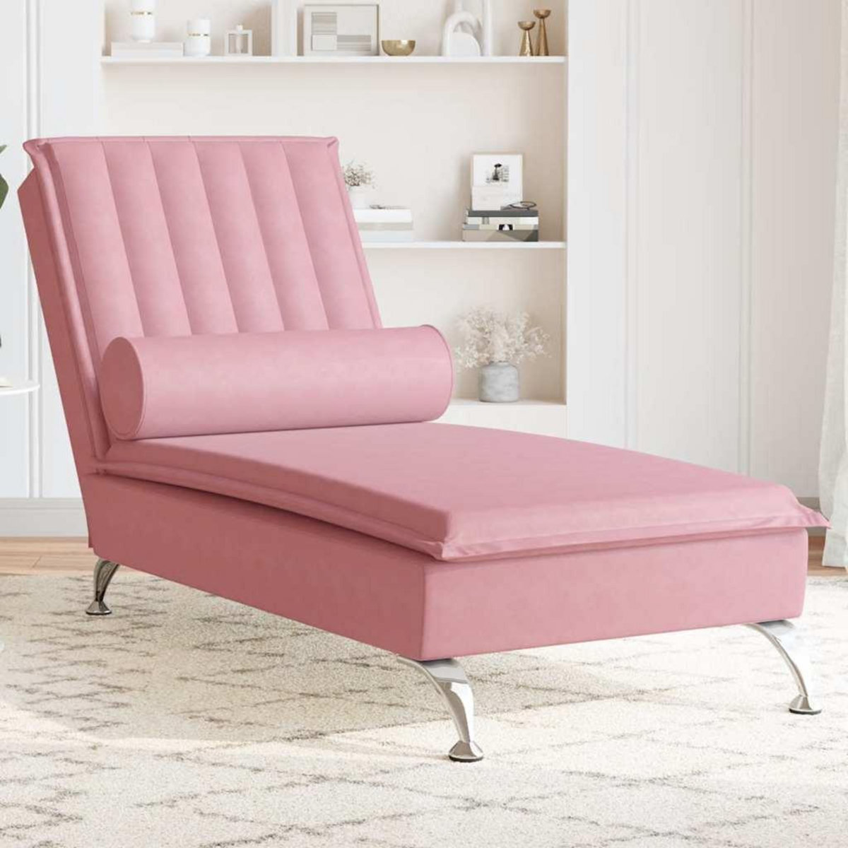 VIDAXL Chaise longue de massage avec traversin rose velours