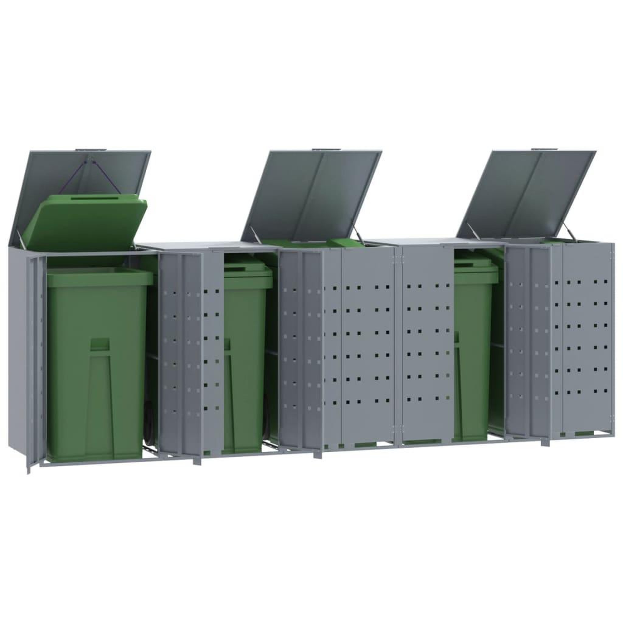 VIDAXL Rangement a roulettes pour poubelles pour 5 bacs gris acier