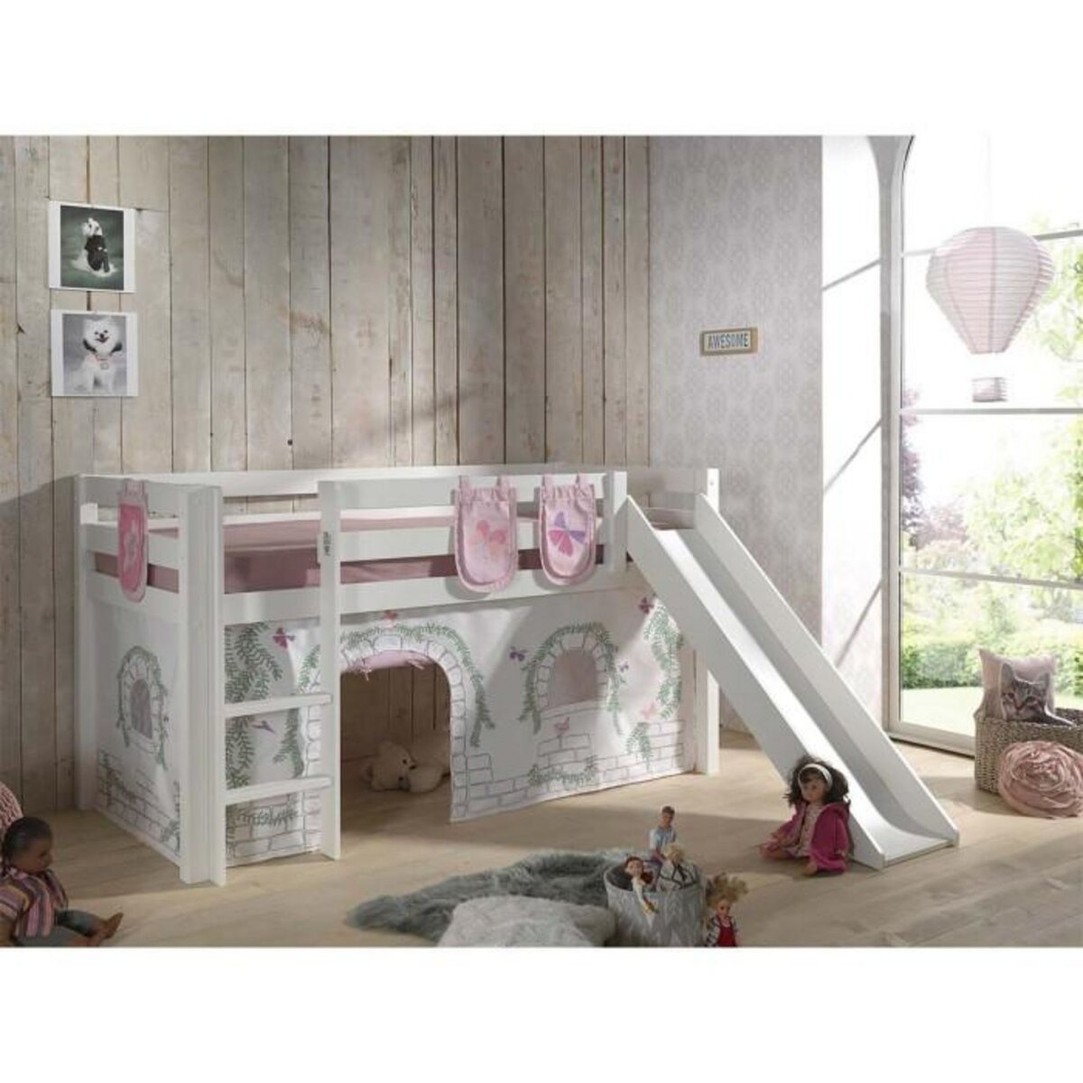 Paris Prix Pack - Lit Enfant Toboggan, Tente & 3 Pochettes  Pino Birdy  Blanc