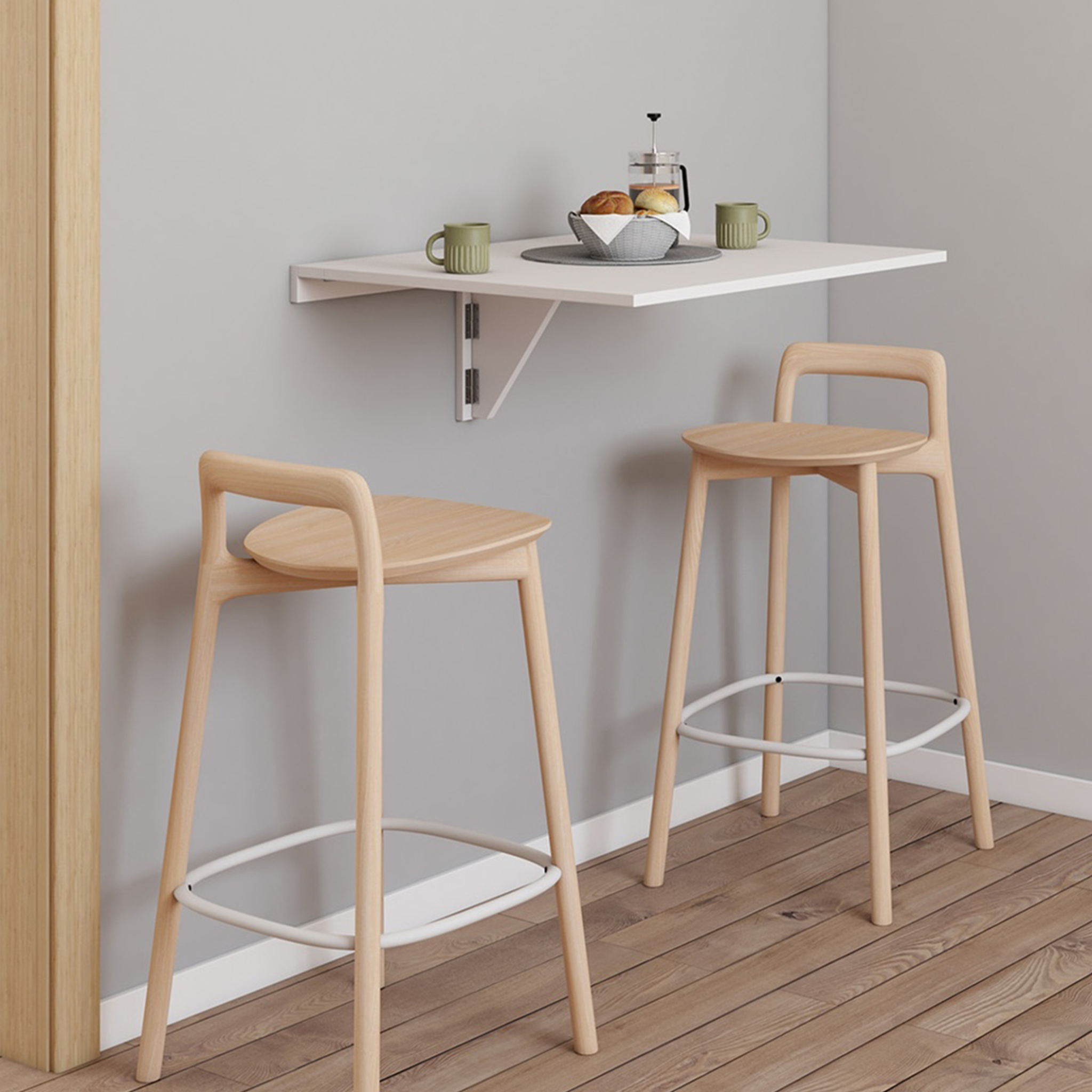 Voir la diapositive 2 : ID MARKET Table murale express rabattable 2 personnes blanc l. 70 cm
