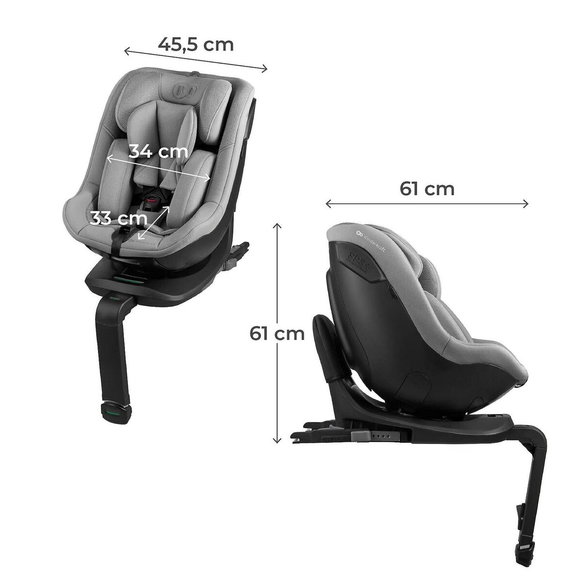 KINDERKRAFT Siège auto i-size avec rotation 360°, sécurité renforcée nouveau tissu