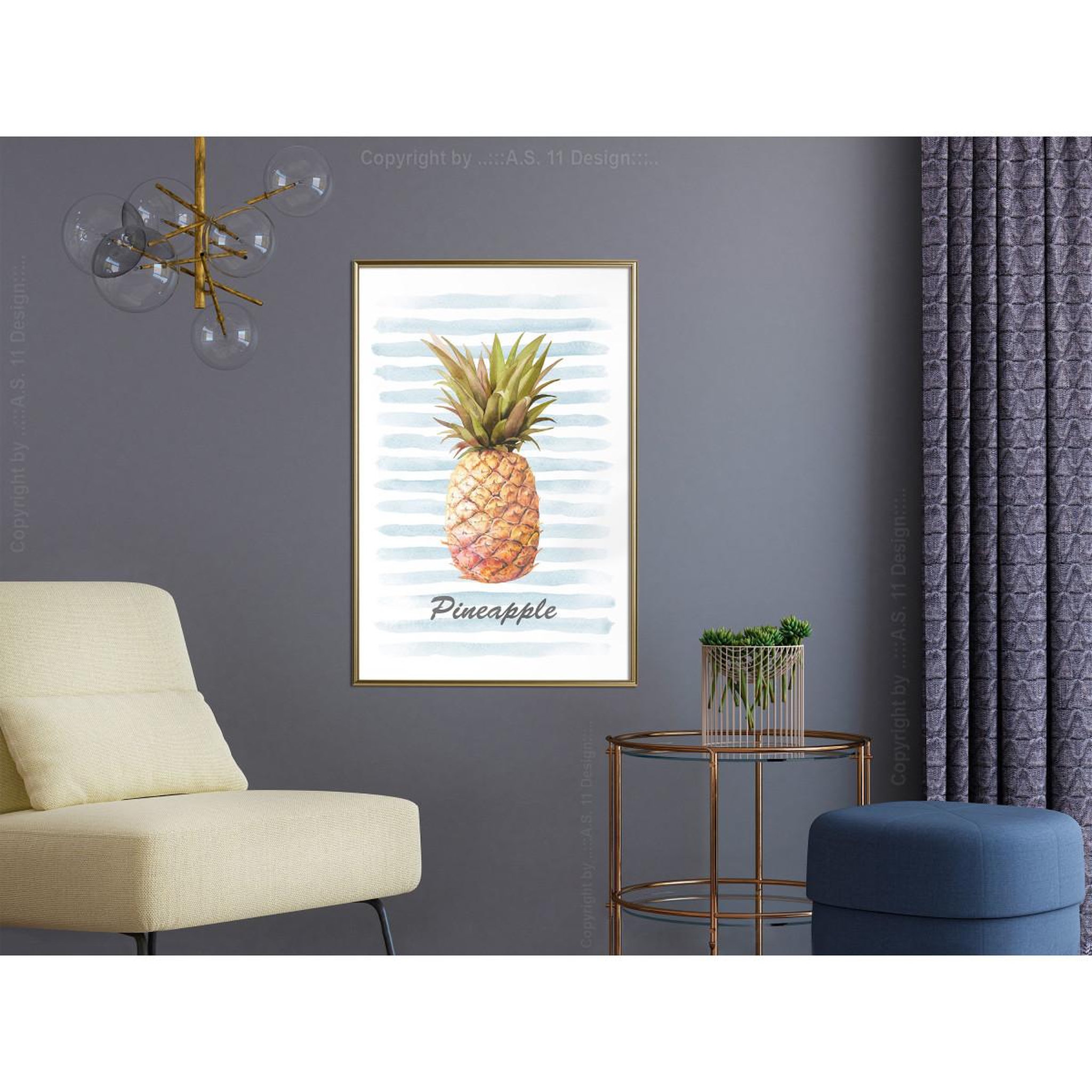 Voir la diapositive 2 : Paris Prix Affiche Murale Encadrée  Pineapple on Striped Background