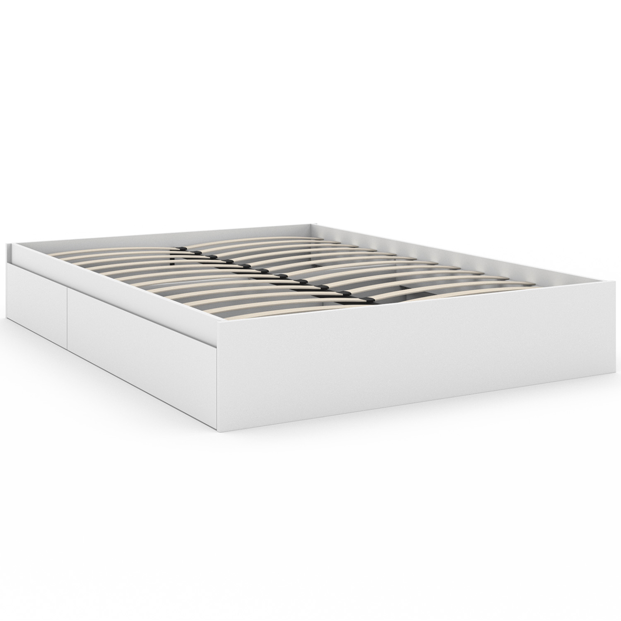 Voir la diapositive 3 : ID MARKET Cadre de lit double tomi 4 tiroirs avec sommier 140 x 190 cm blanc