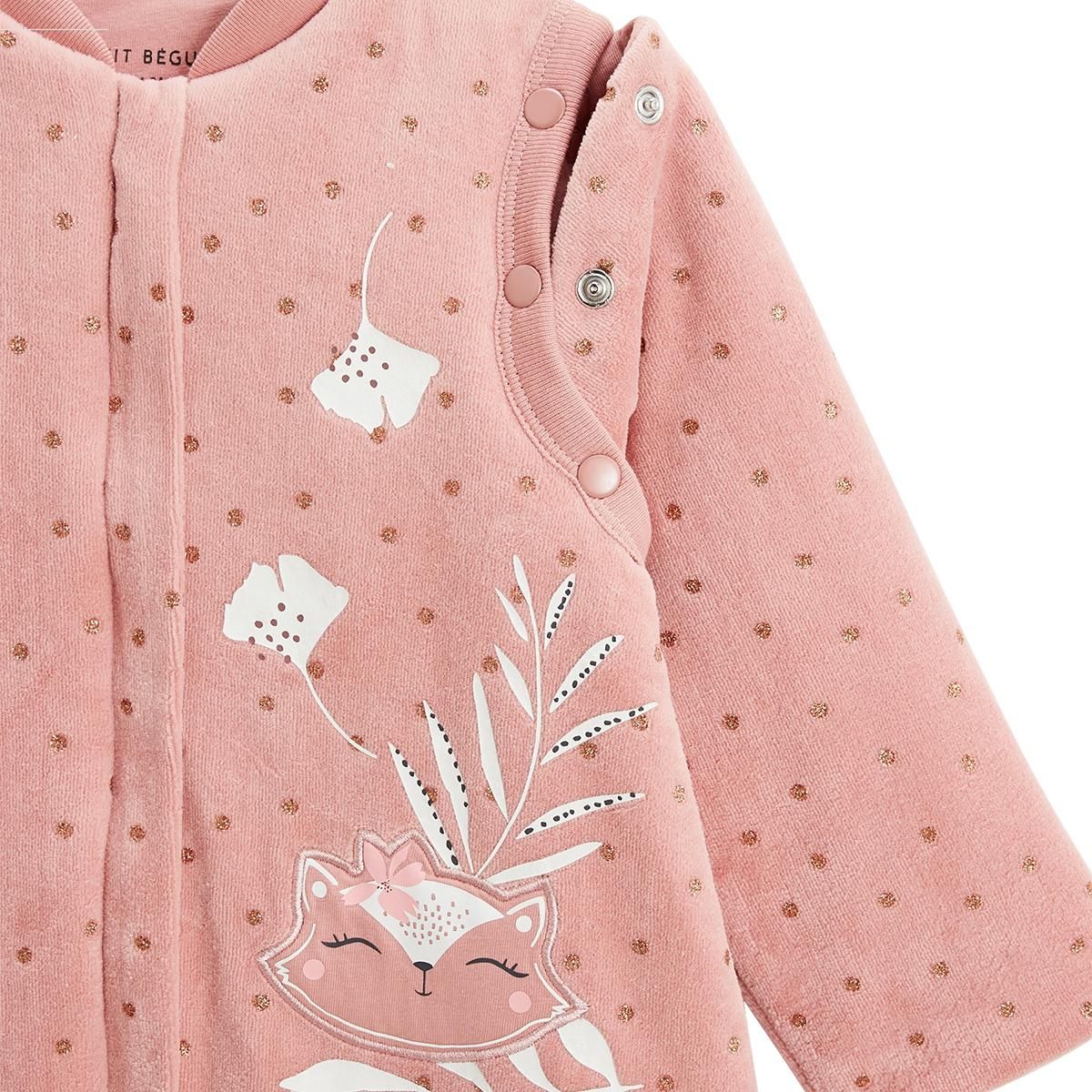 Petit Béguin Turbulette d'hiver en velours avec pieds retroussables et manches amovibles bébé Rosa