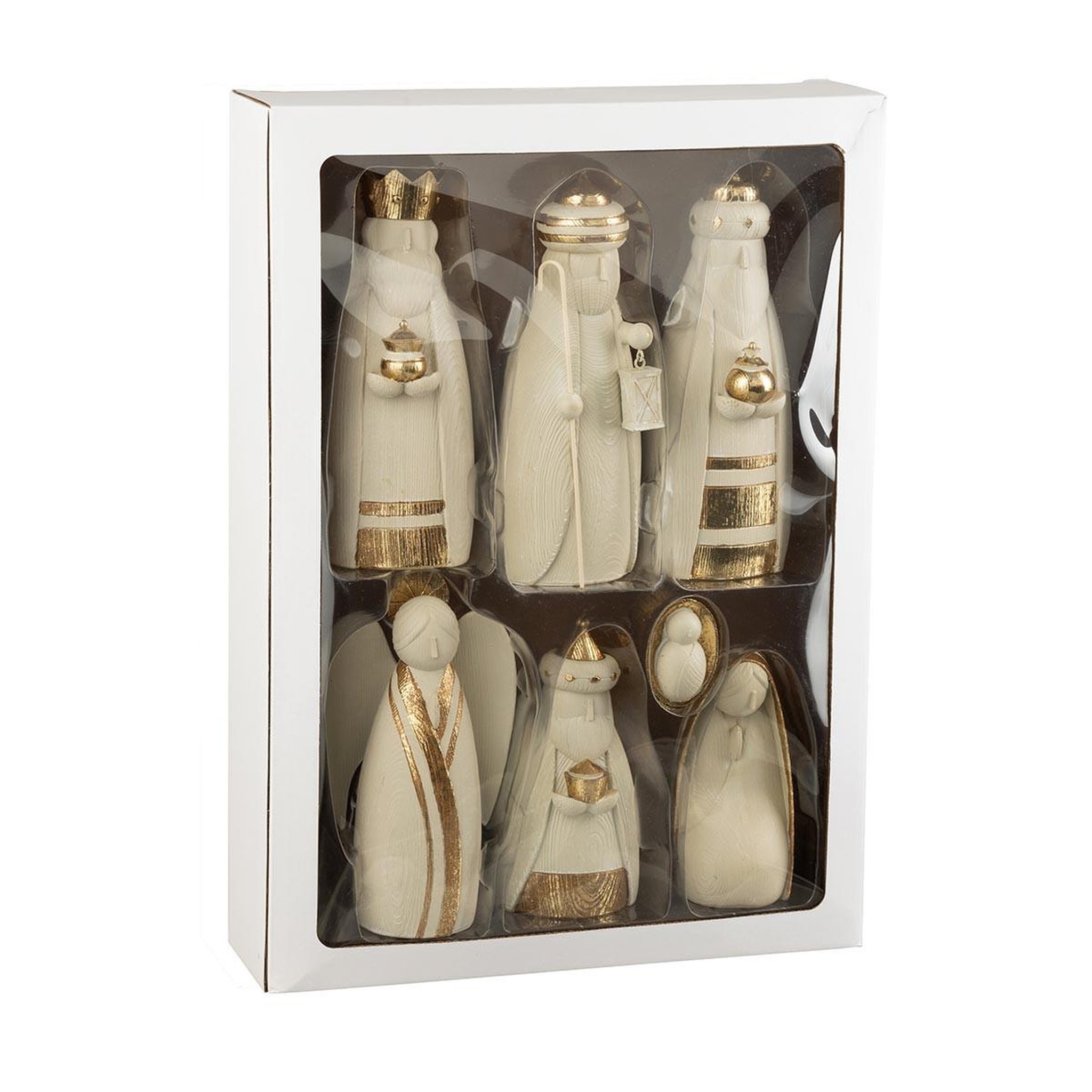 Voir la diapositive 3 : J-LINE Crèche de noël en résine  7 santons  22cm or