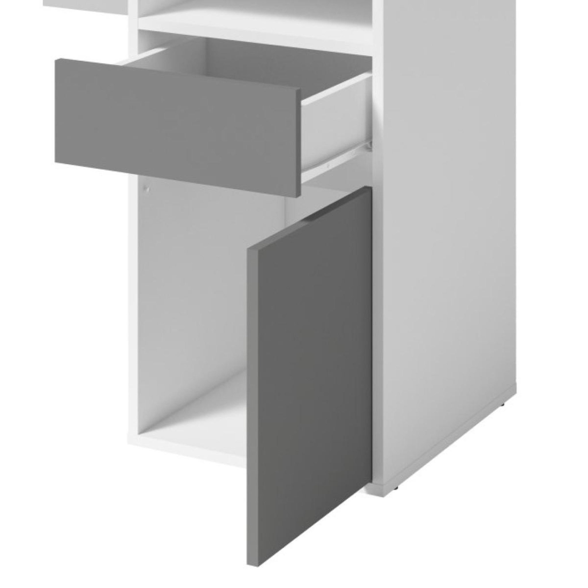 Voir la diapositive 4 : JLC KREATION Bureau moderne blanc et gris 120cm avec rangement ALBI